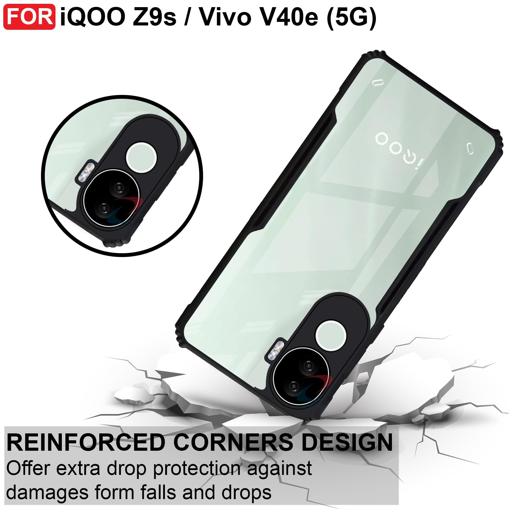 CEDO iQOO Z9s (5G) / Vivo V40e (5G) Back Case Cover | Camera Protection Shockproof Bumper-Edge | Acrylic Crystal Clear 360 Degree Protection TPU+PC | Transparent Eagle Back Case Cover (Black)