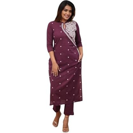 FABNEX kurta set for women | women embroidered kurta set | Women Kurta Sets Kurtis | Women Kurta Pant Set (K-34-38) (S, purple)