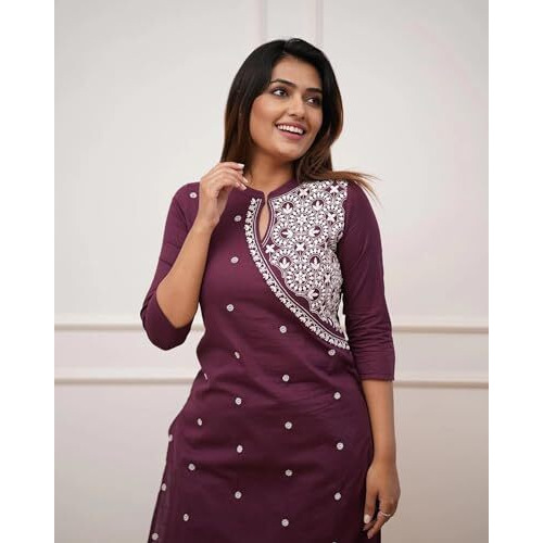 FABNEX kurta set for women | women embroidered kurta set | Women Kurta Sets Kurtis | Women Kurta Pant Set (K-34-38) (S, purple)