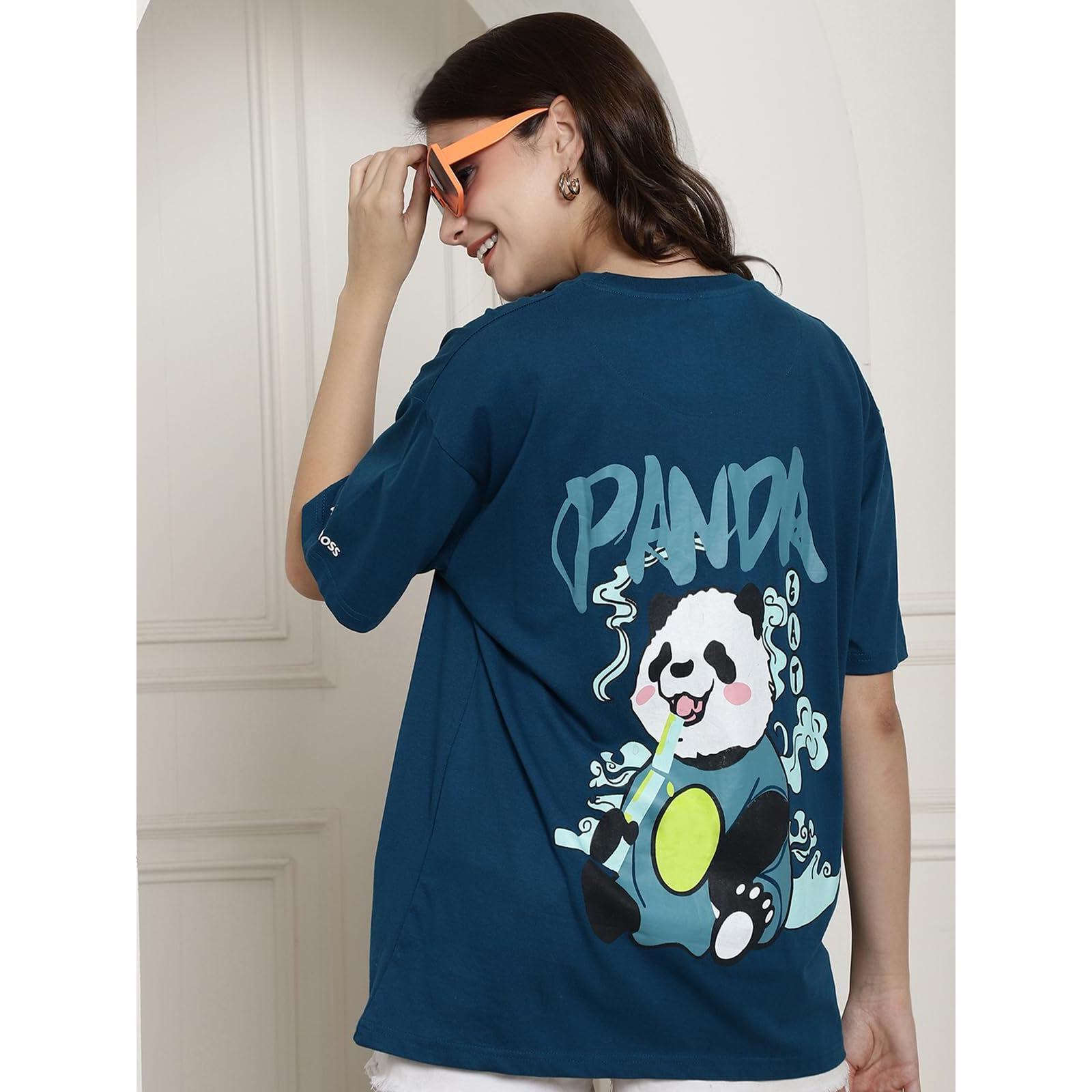 Fabflee Women's Casual Printed Round Neck, Oversized Longline Drop Shoulder Boho Style T-Shirt | Loose Fit Drop Shoulder | Soft Breathable Summer Top, Trendy Everyday Wear | Trendy Graphic Tee