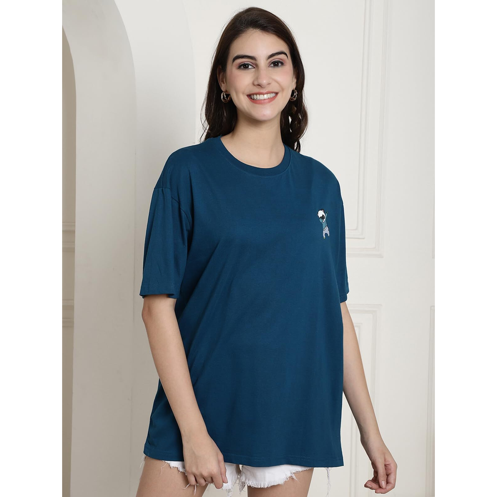 Fabflee Women's Casual Printed Round Neck, Oversized Longline Drop Shoulder Boho Style T-Shirt | Loose Fit Drop Shoulder | Soft Breathable Summer Top, Trendy Everyday Wear | Trendy Graphic Tee