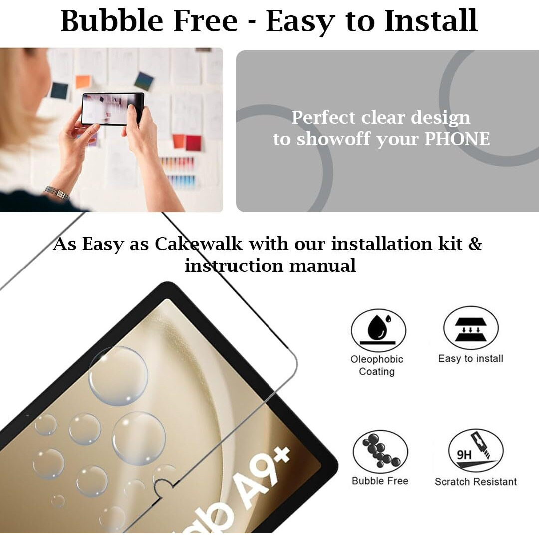 Tough Lee Tempered Glass Screen Guard Protector for Samsung Galaxy Tab A9+ / A9 Plus 11 inch Tablet (Anti Scratch, FingerPrint, SmudgeProof) (with Easy Installation Kit) (Pack of 1)
