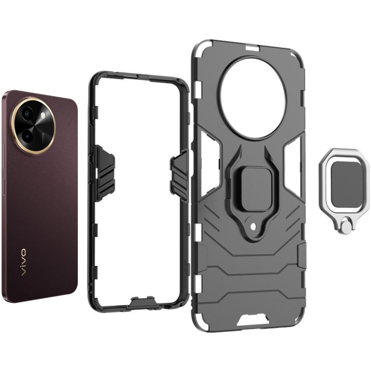 SPAZY CASE Vivo T3x 5G Back Cover | Dual Layer Armor Defender Full Body Protective + PC Hybrid Kickstand Back Case for Vivo T3x 5G