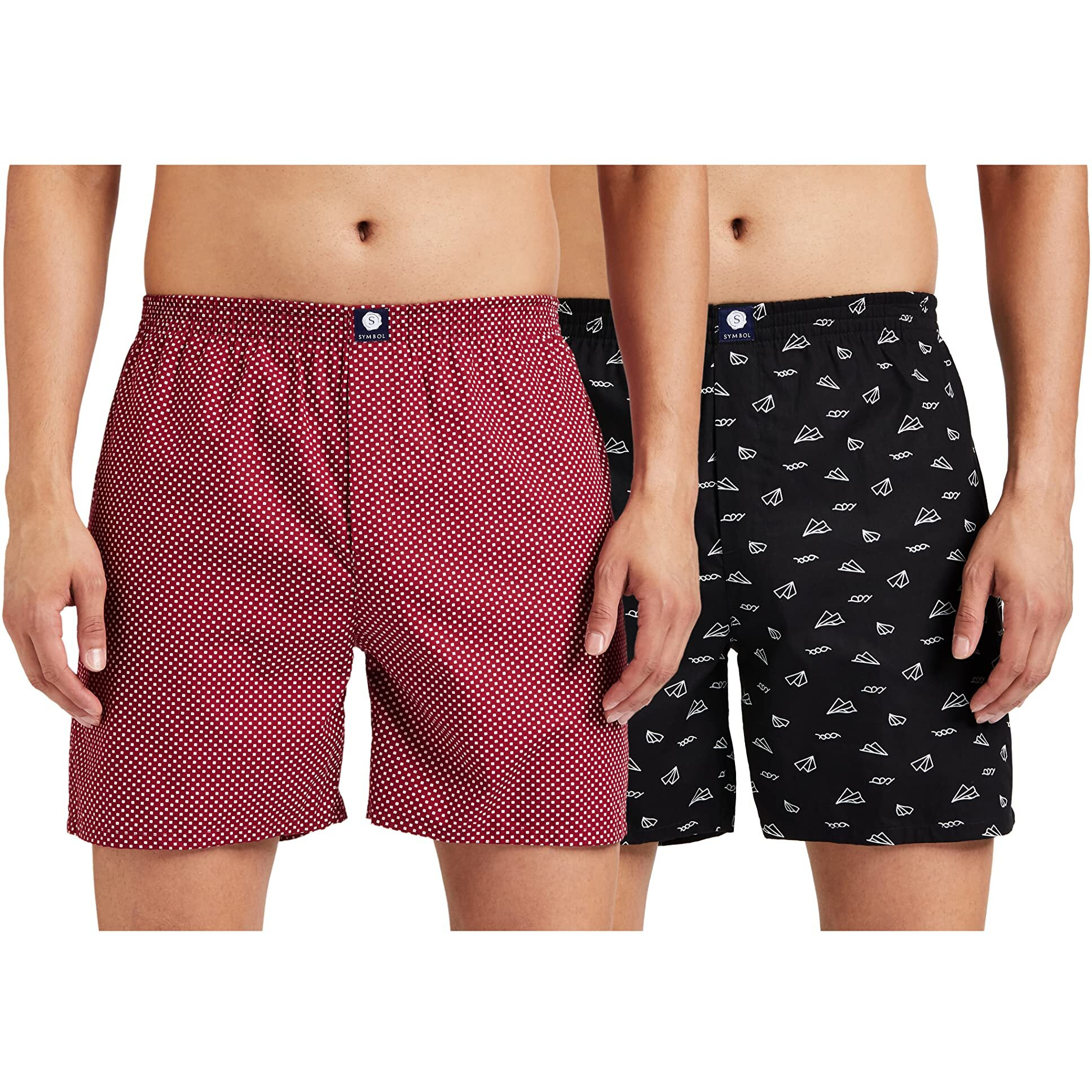 Amazon Brand - Symbol Men's Cotton Printed Boxer Shorts (Combo Pack of 2) Casual | Underwear | Half Pants | Short Pant - Regular Fit with Back Pocket (Multicolor 14_M)