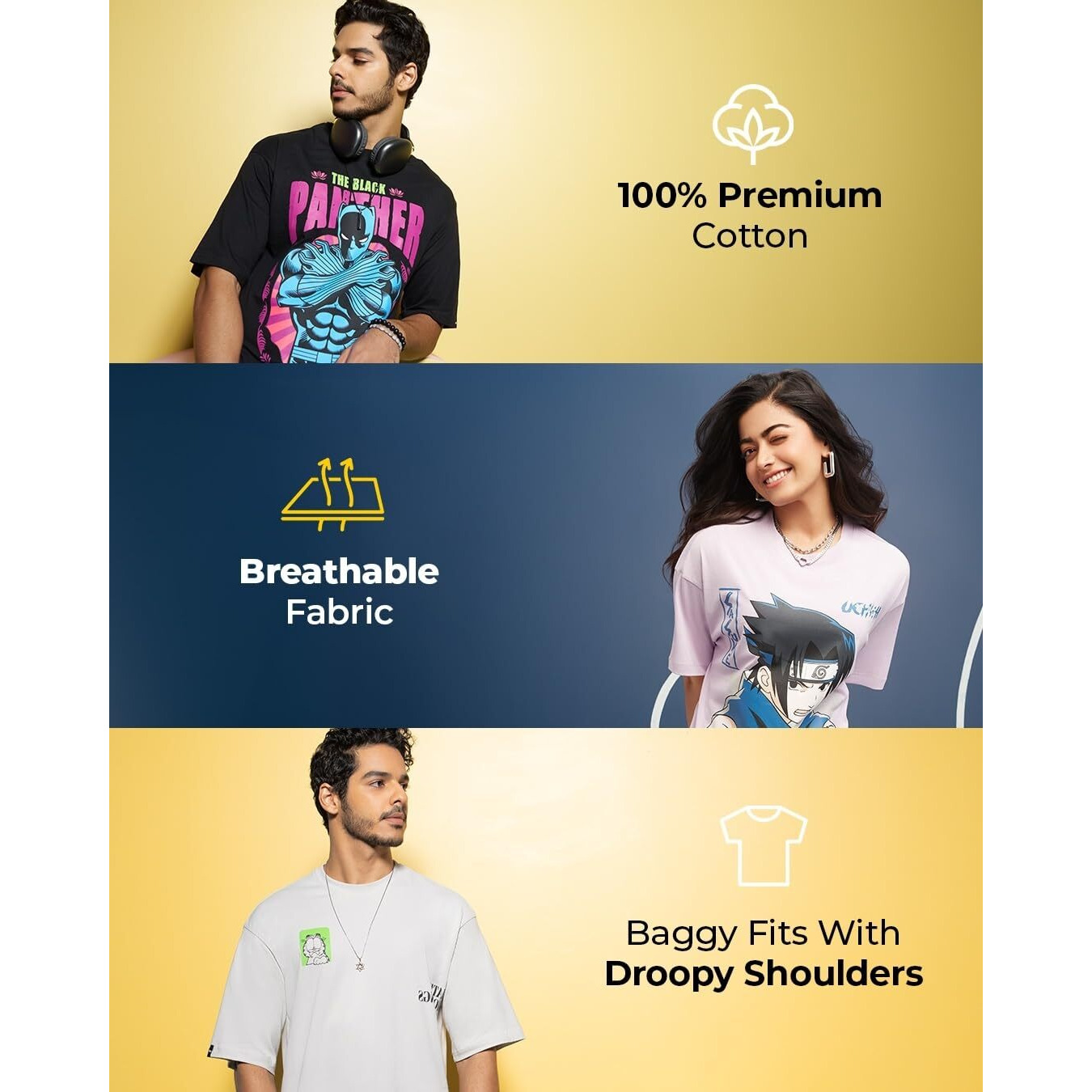 Bewakoof Men's Graphic Print Oversized Fit Half Sleeve Round Neck Cotton T-Shirt