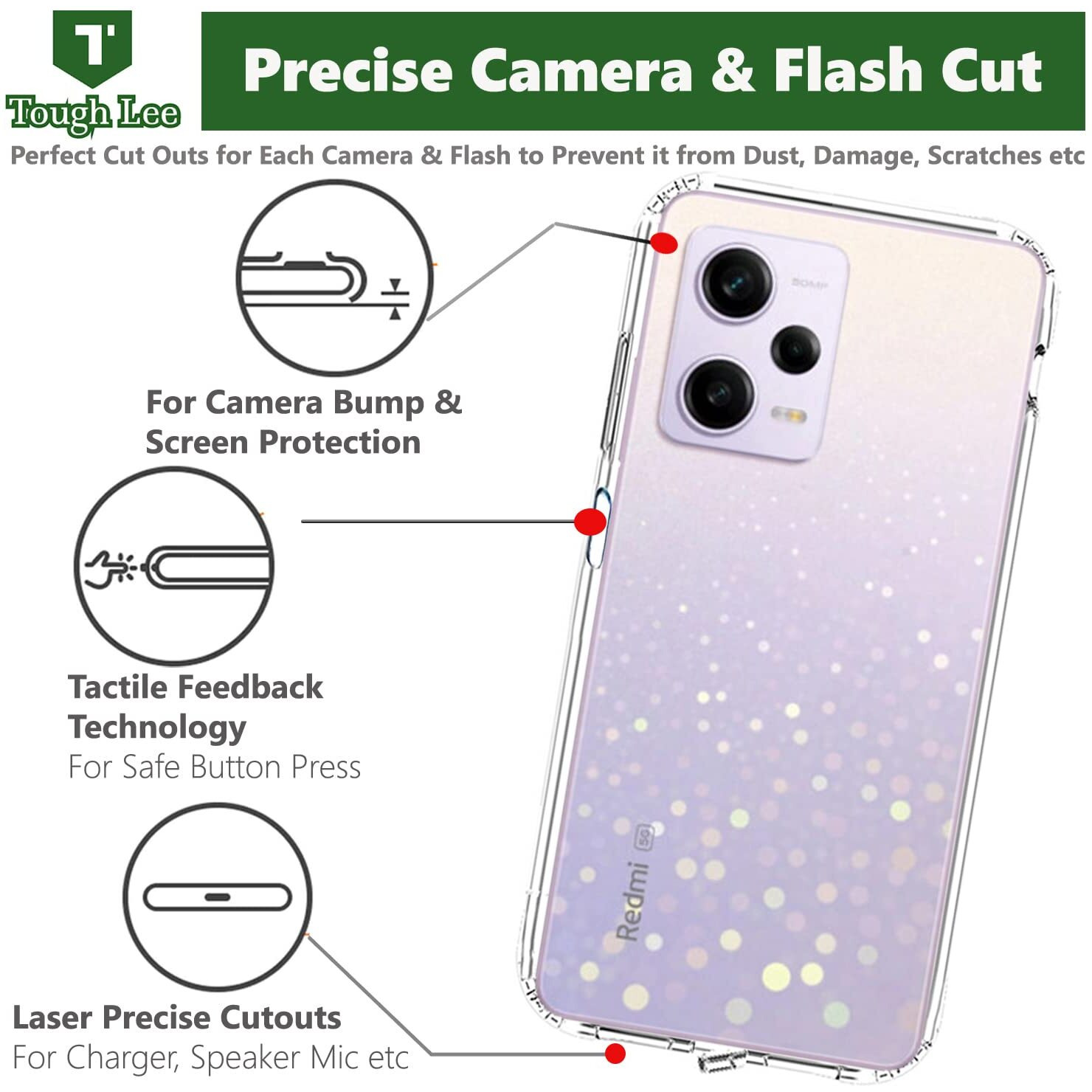 Tough Lee Back Cover Case for Mi Redmi Note 12 Pro 5G (Transparent) (Soft Silicon)