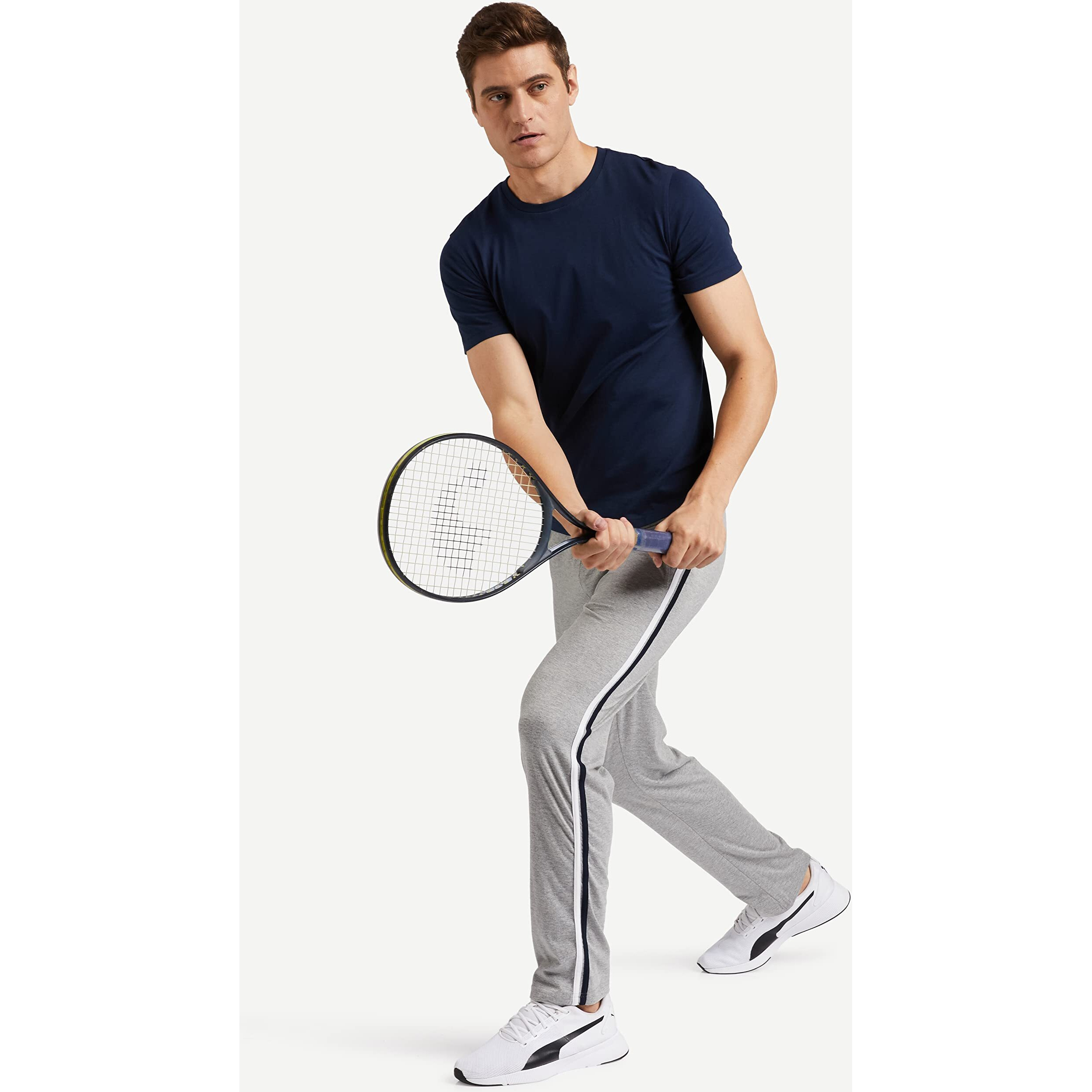 Amazon Brand - Symbol Men's Cotton Blend Jersey Track Pants (Regular Fit) Grey Melange S