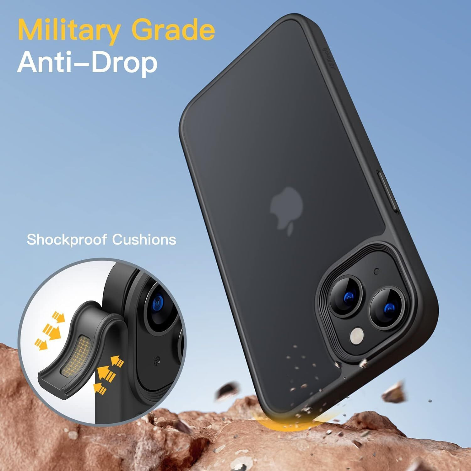 Sounce for iPhone 13 Back Cover Case Translucent Scratch Resistant Case Shockproof Hybrid Matte Frosted Armor Sleek Design Cover with TPU and Polycarbonate Protection for iPhone 13 - Frosted Black