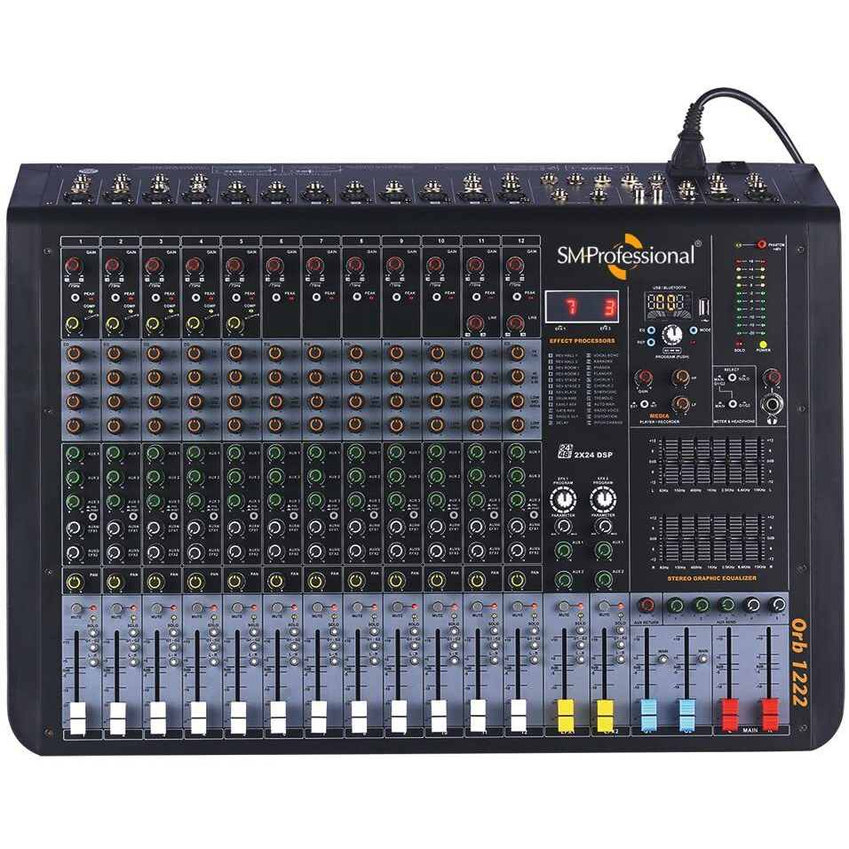 ORB-1222 Studiomaster Professional 12 channel DJ mixer with One Knob compression, DSP-based dual multi-EFX processor, built-in USB MP3 media player and recorder
