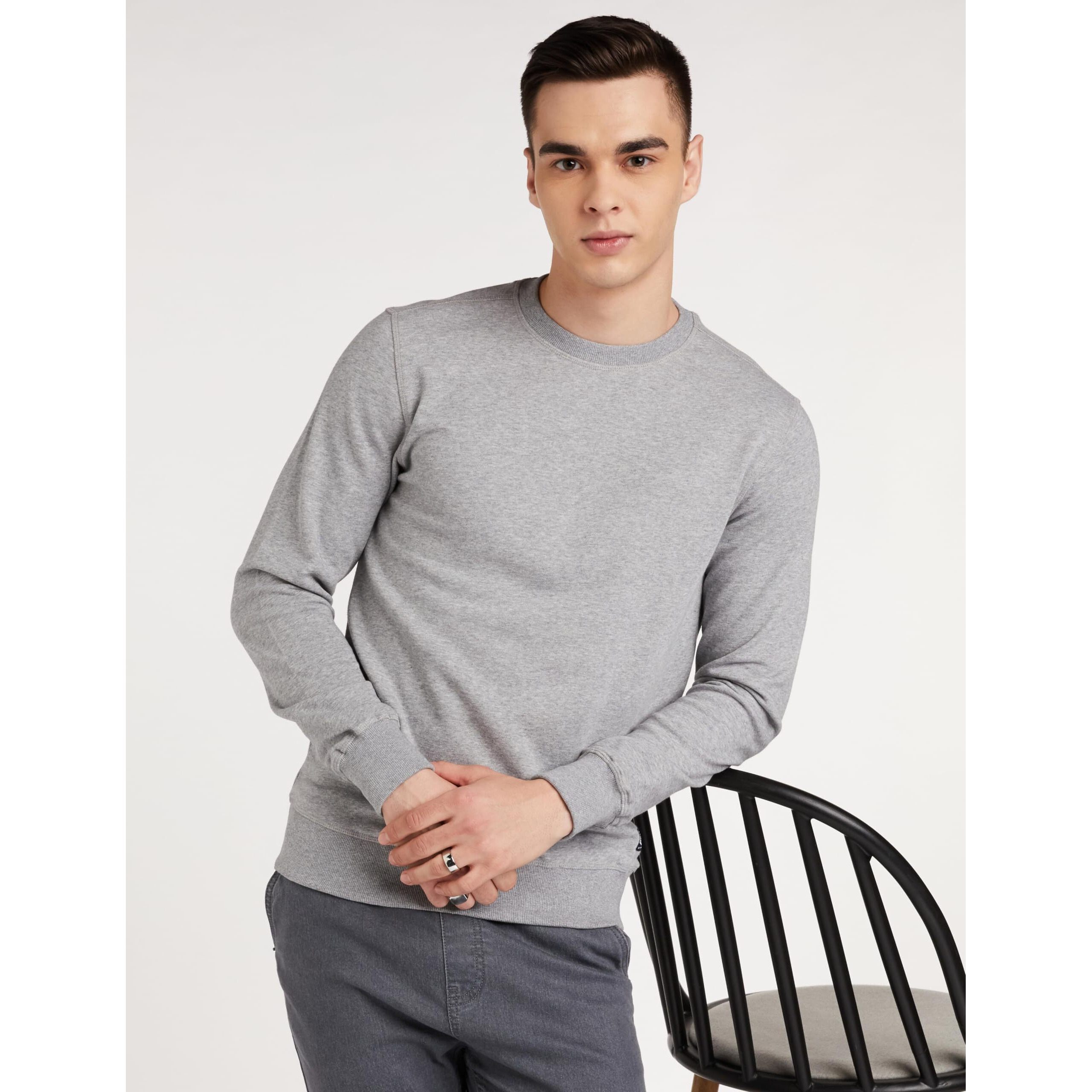 Amazon Brand - Symbol Men's Cotton Blend Round Neck Regular Fit Sweat Shirt(Aw18Mnssw01A_Lt Grey Mel_M)