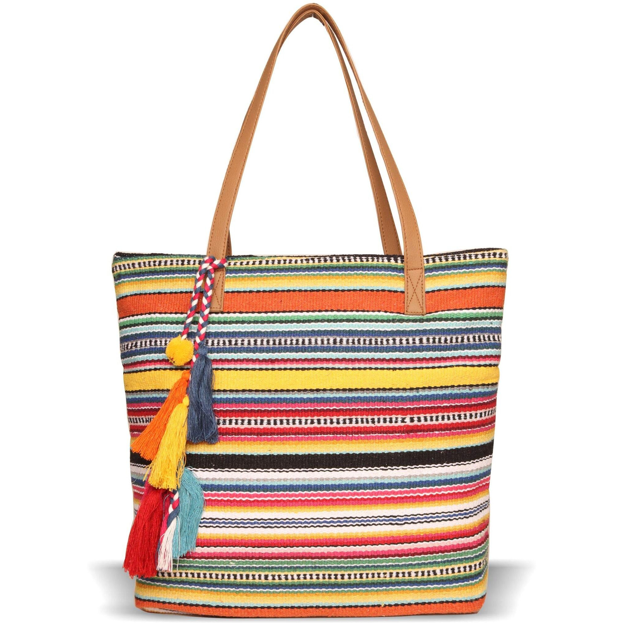 ASTRID Women's Tote Bag with Long Tassel (Multicolour)
