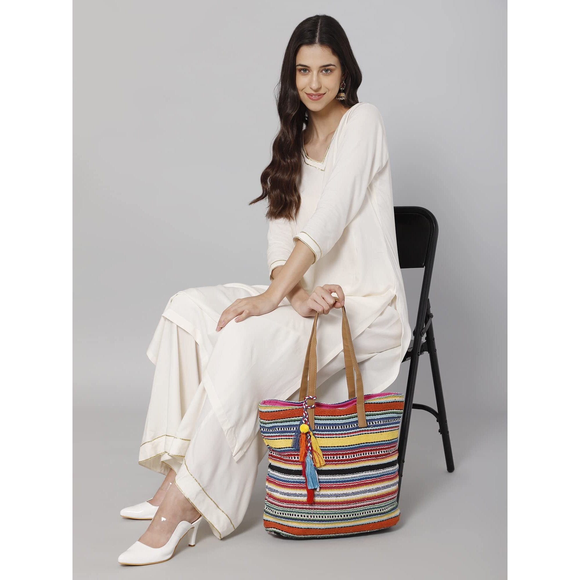 ASTRID Women's Tote Bag with Long Tassel (Multicolour)