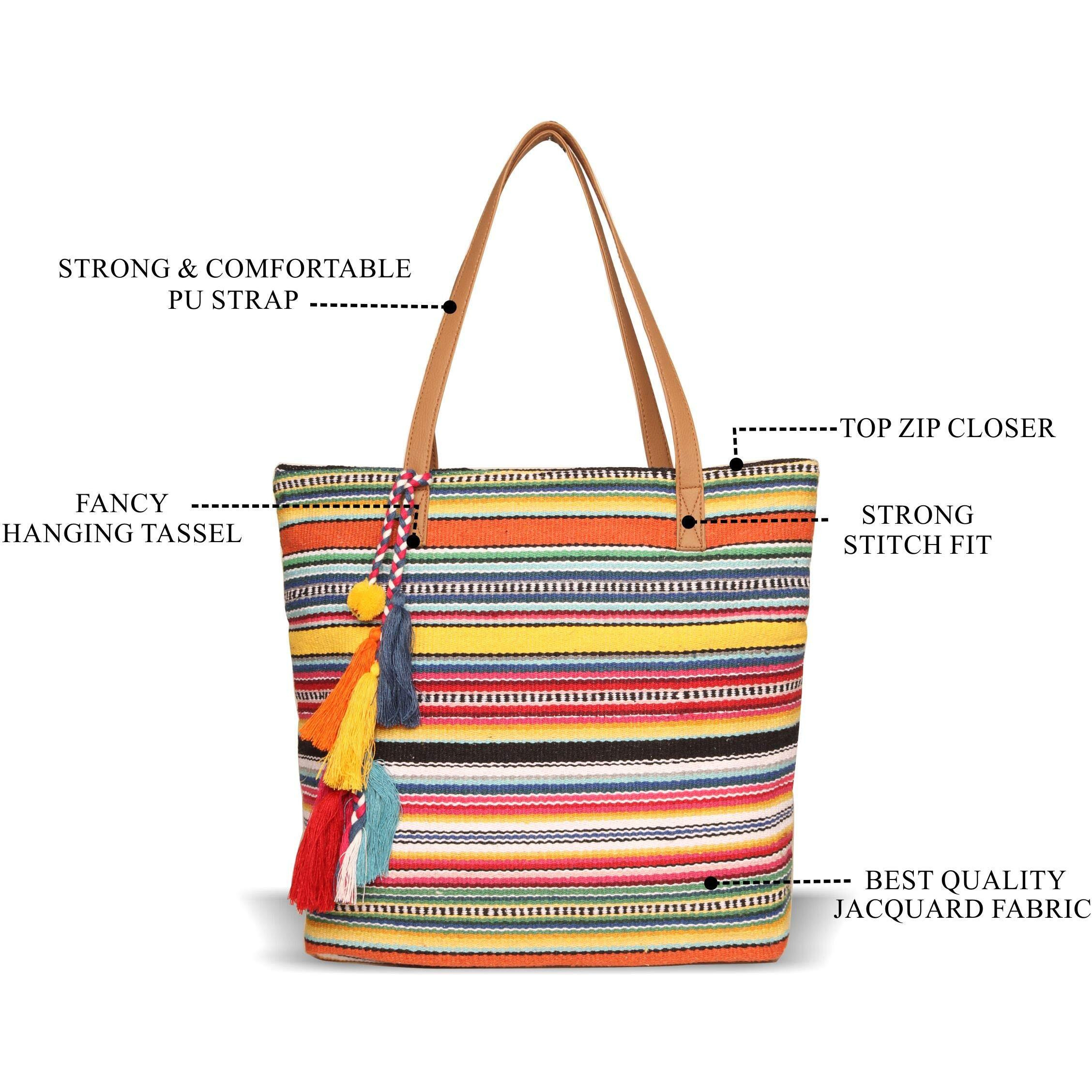 ASTRID Women's Tote Bag with Long Tassel (Multicolour)