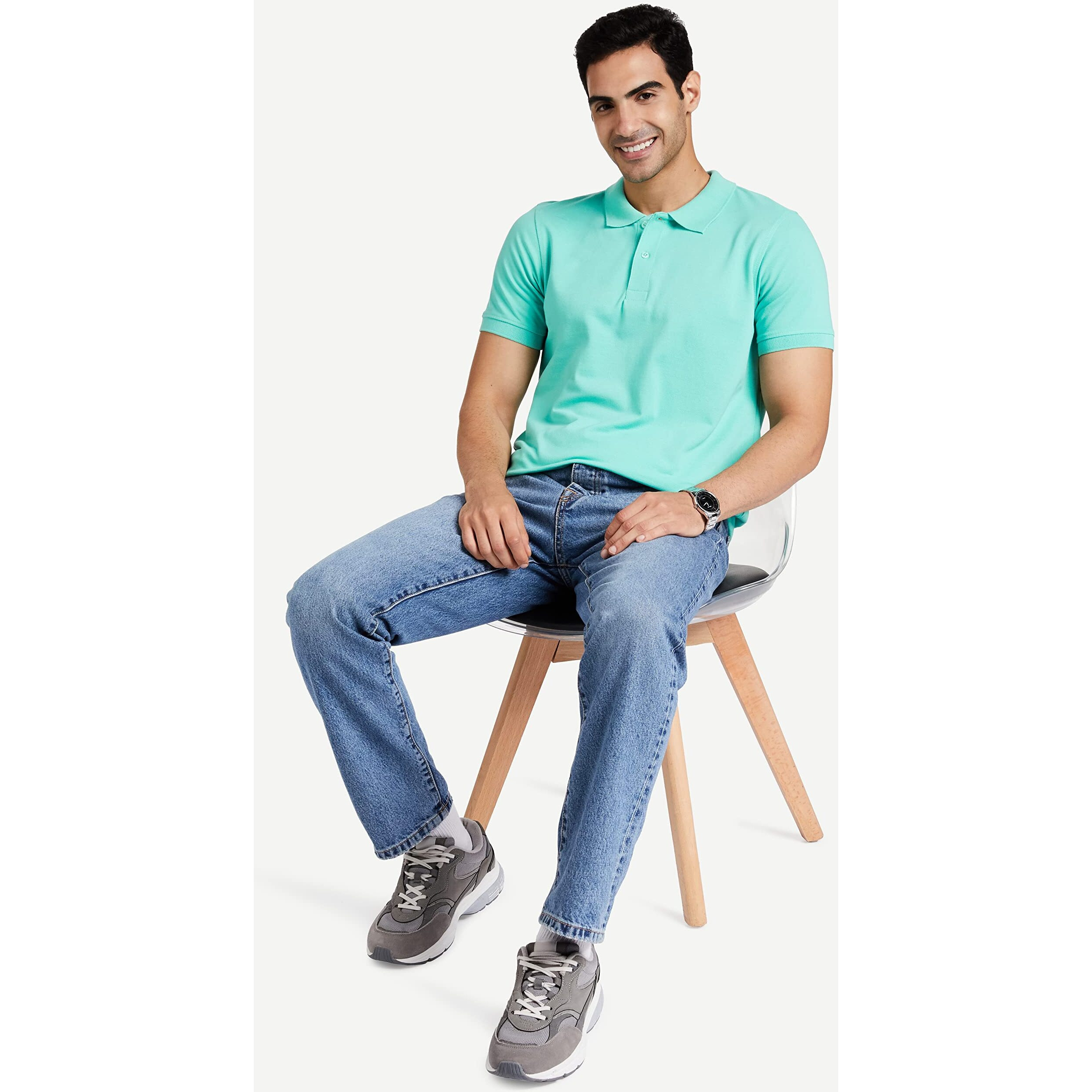 Amazon Brand - Symbol Men's Solid Cotton Rich Polo T Shirt | Collar Tshirts | Half Sleeves | Plain-Regular Fit (Ice Green_2XL) (Available in Plus Size)