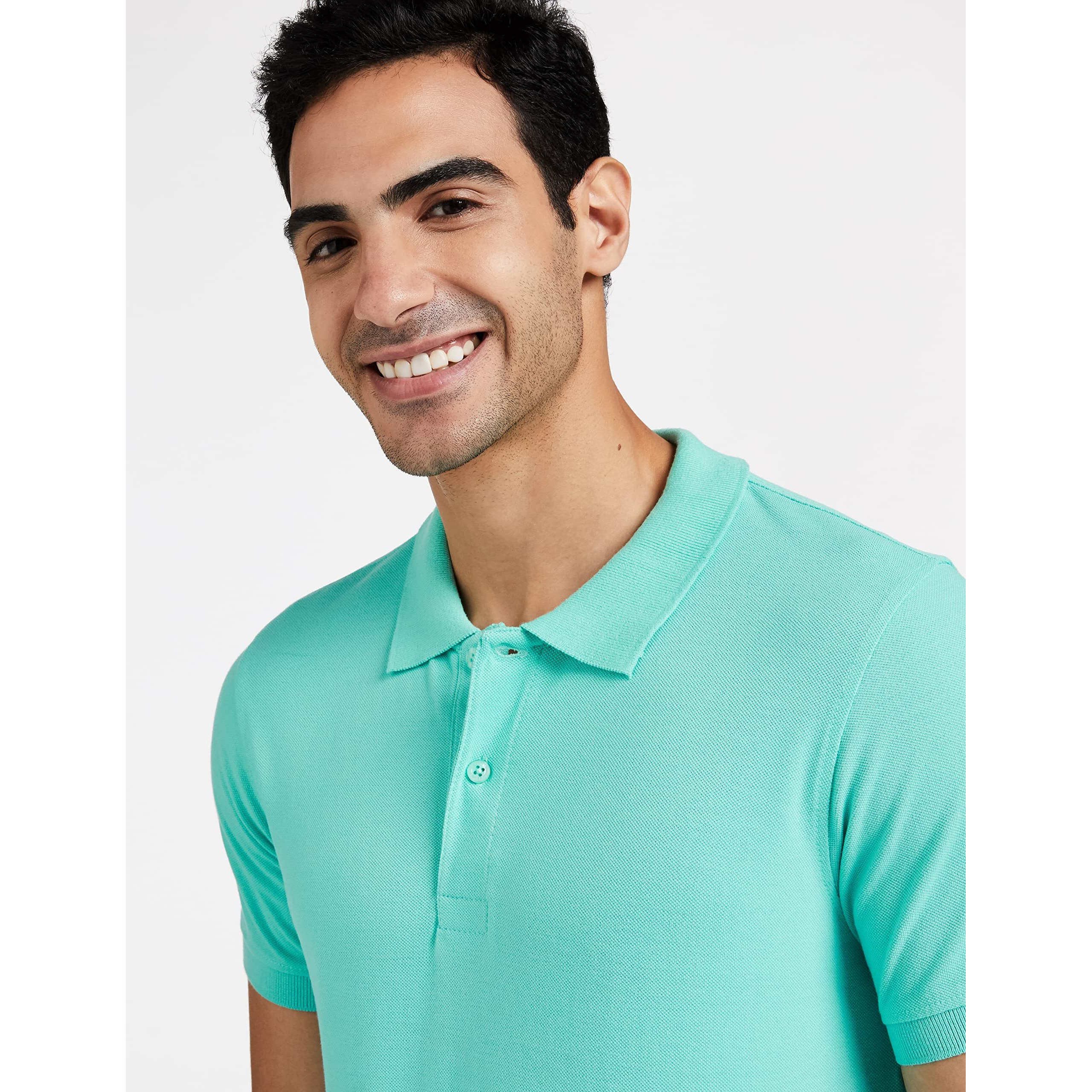 Amazon Brand - Symbol Men's Solid Cotton Rich Polo T Shirt | Collar Tshirts | Half Sleeves | Plain-Regular Fit (Ice Green_2XL) (Available in Plus Size)