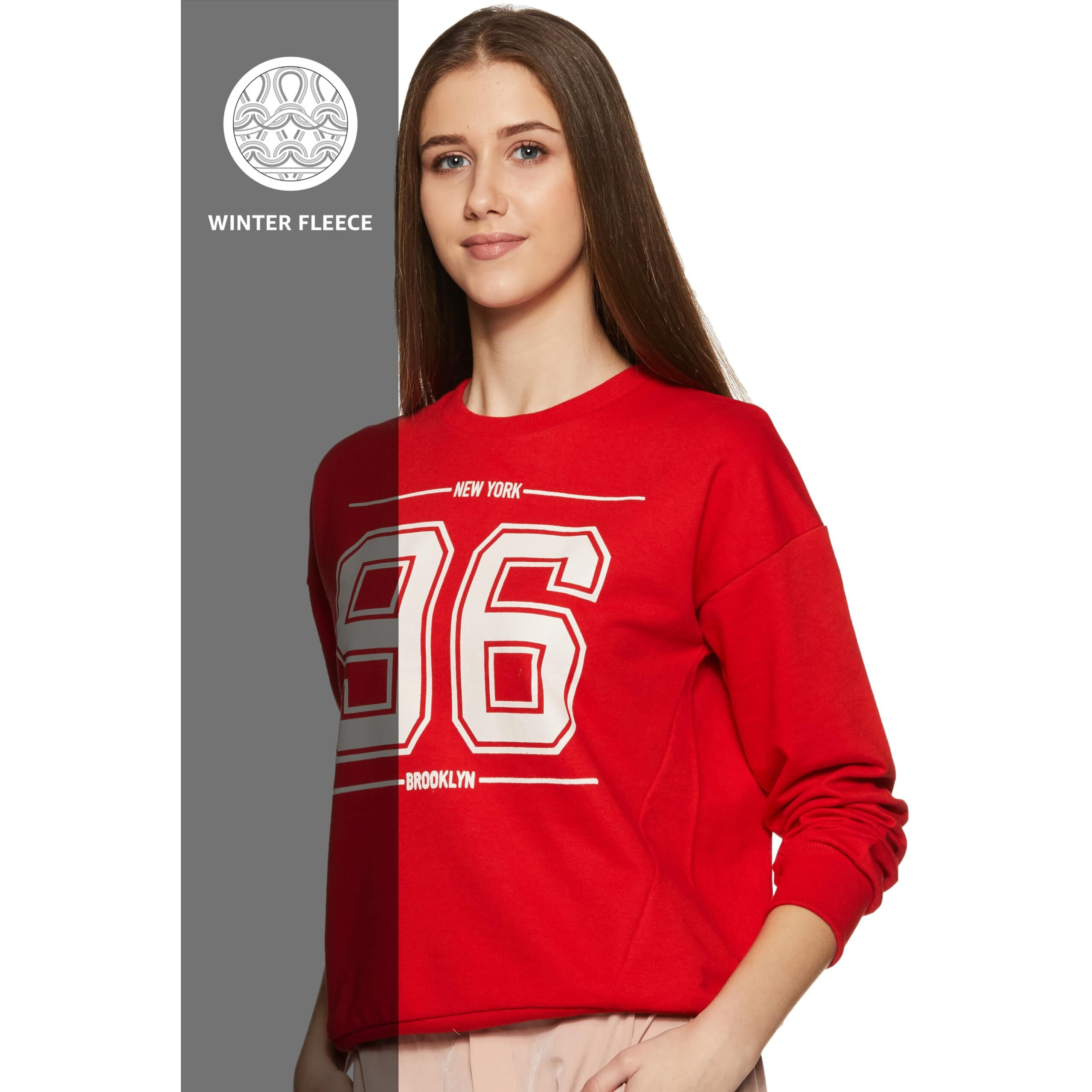 Amazon Brand - Symbol Women's Cotton Blend Hooded and Crew Neck Regular Sweatshirt (AW18WNSSW20_Fire Red_Small_Fire Red_S)