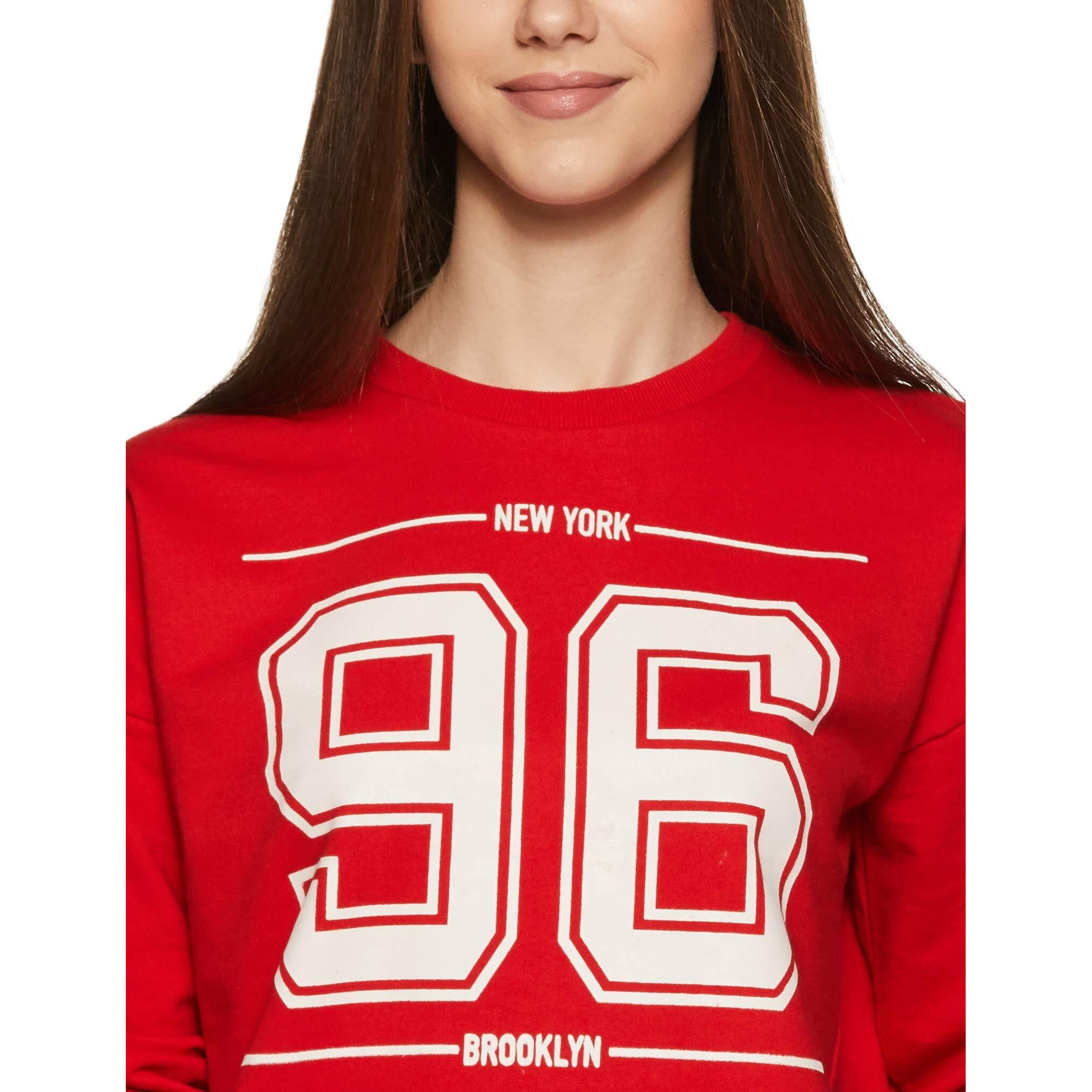 Amazon Brand - Symbol Women's Cotton Blend Hooded and Crew Neck Regular Sweatshirt (AW18WNSSW20_Fire Red_Small_Fire Red_S)
