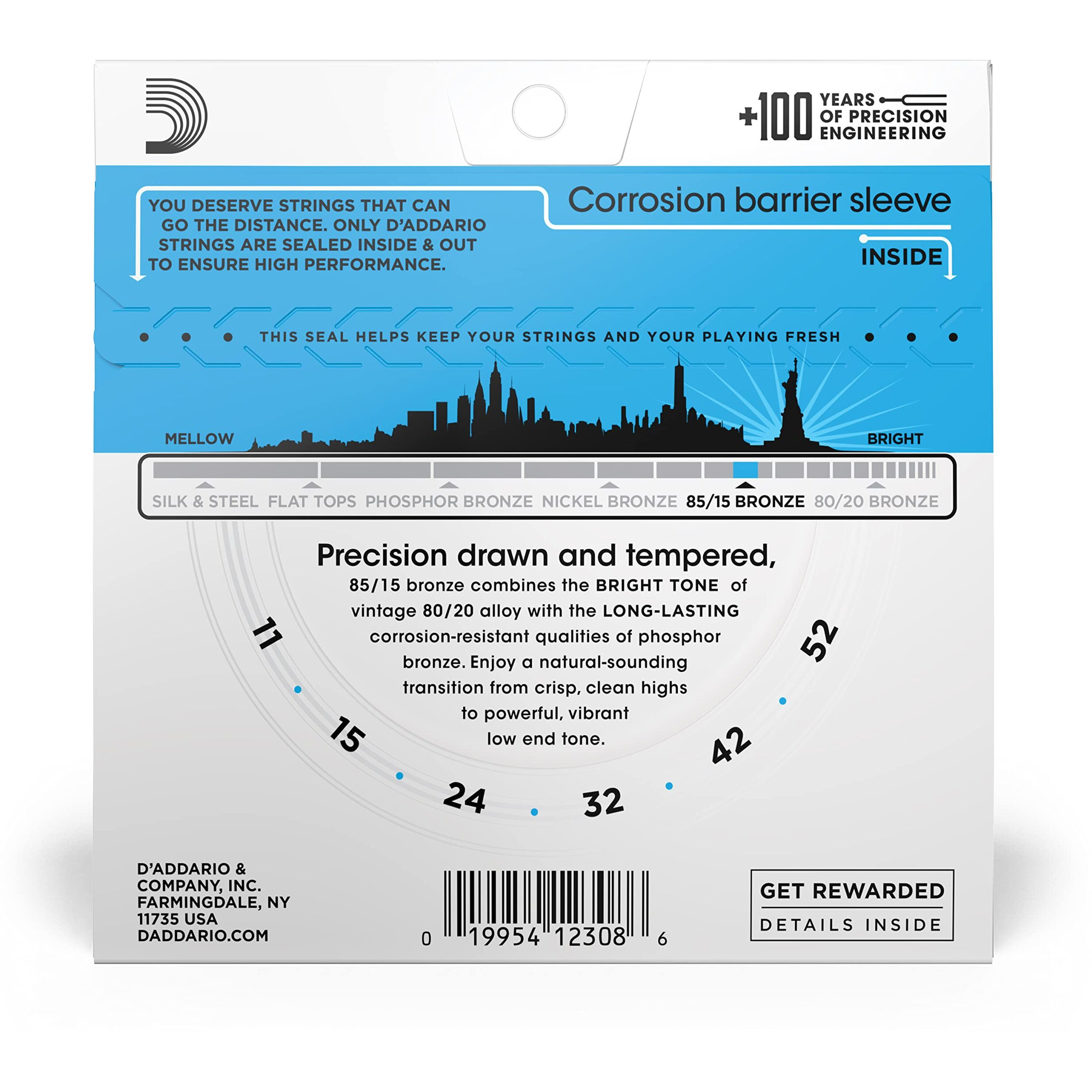 DAddario Bronze Acoustic Guitar Strings_{.010-.050_Light Gauge}85/15 FULL BRIGHT TONE_Stainless Steel Material