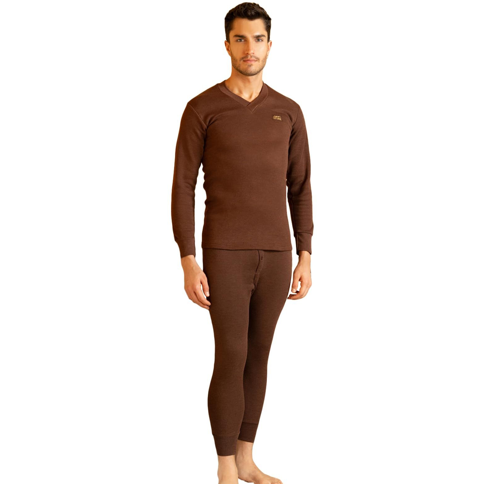 Lux Cottswool Mens Thermal (COTT_Brown_FS_Vneck_TRO_Set 3XL- 105CM)