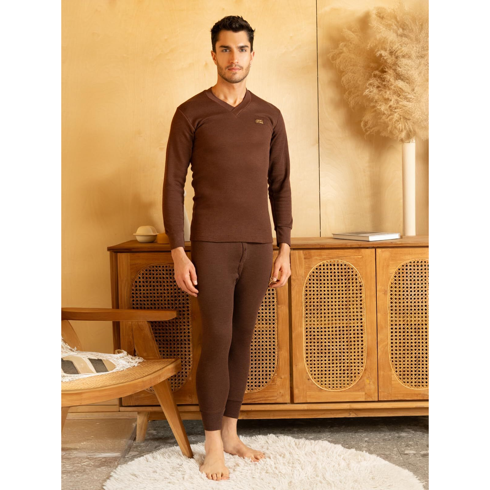 Lux Cottswool Mens Thermal (COTT_Brown_FS_Vneck_TRO_Set 3XL- 105CM)