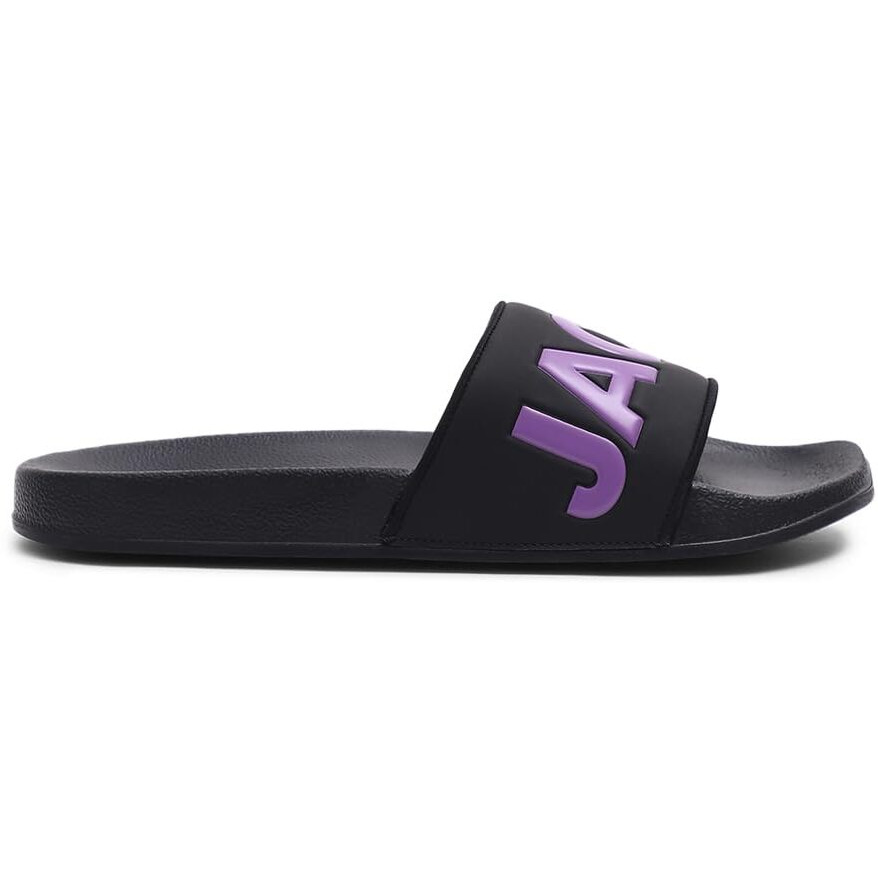 JACK&JONES Black & Purple Logo Print Sliders