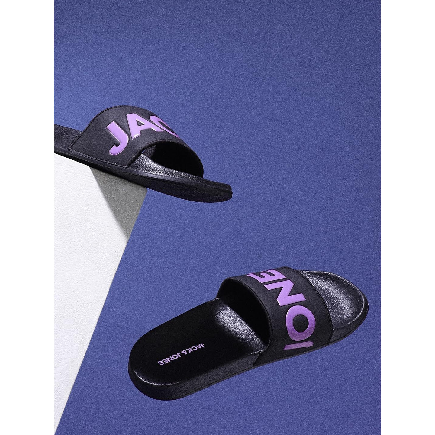 JACK&JONES Black & Purple Logo Print Sliders