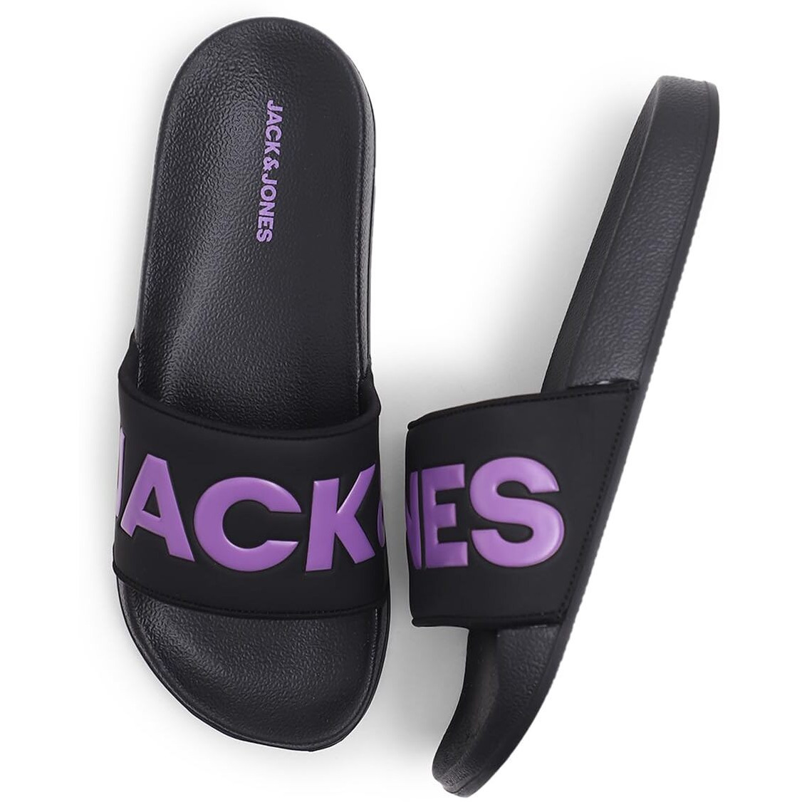 JACK&JONES Black & Purple Logo Print Sliders