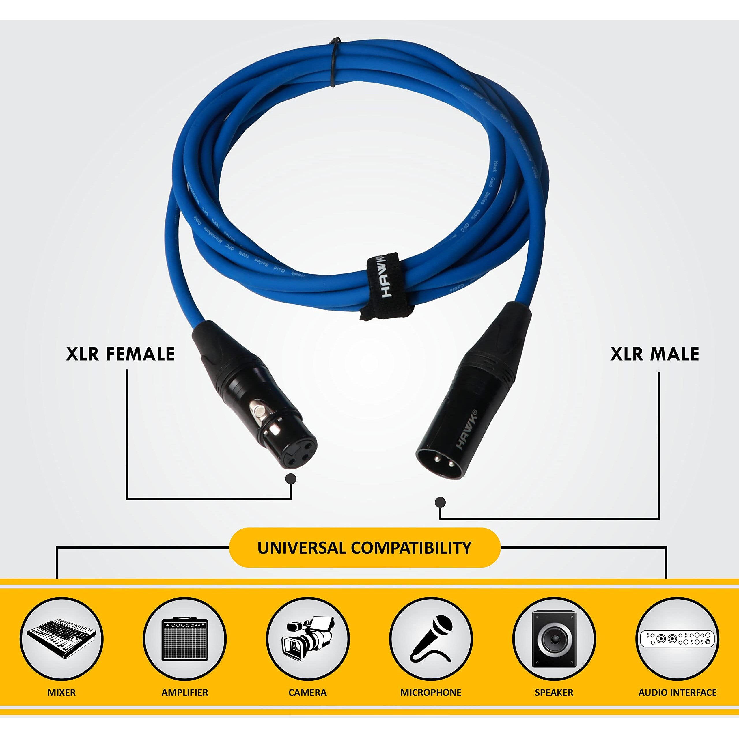 Hawk Proaudio Hawk SXFG010 Gold Series XLR Male to Female Microphone Cable With Cable Tie - 3 Meter (Blue Color)