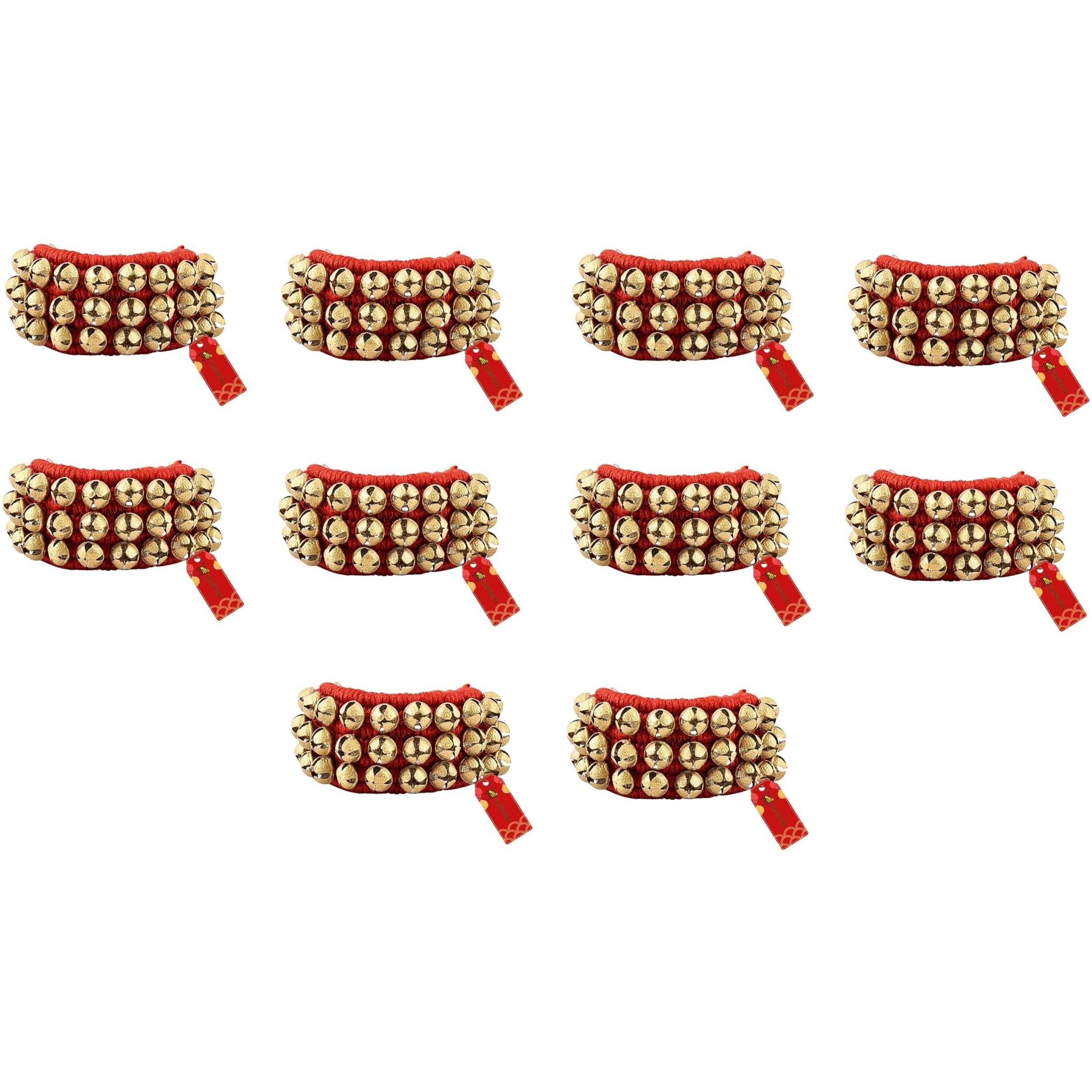 UAPAN Brass Ghungroo Anklets Bells For Women I 3 Line Pad I Red I 10 Pair I Perfect for traditional Indian dance