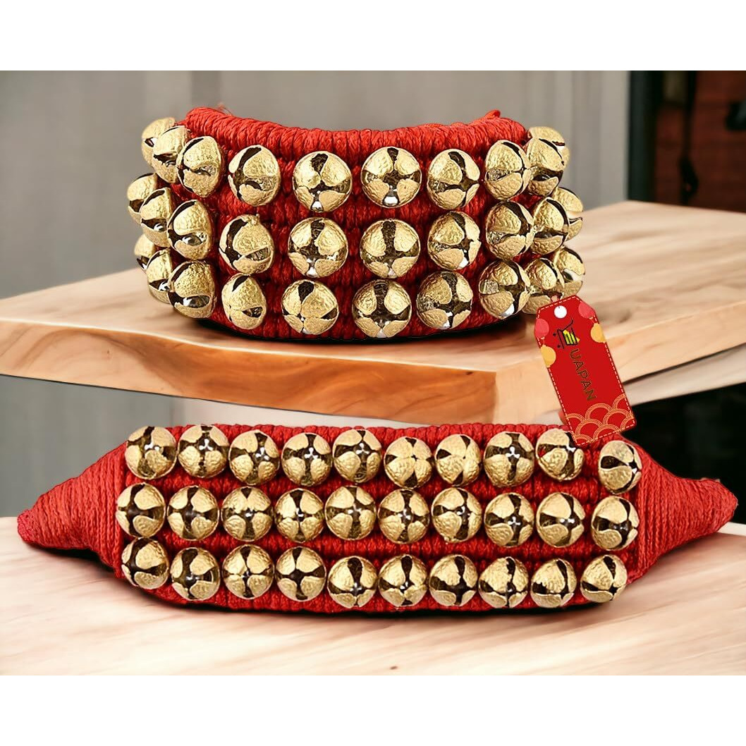UAPAN Brass Ghungroo Anklets Bells For Women I 3 Line Pad I Red I 10 Pair I Perfect for traditional Indian dance