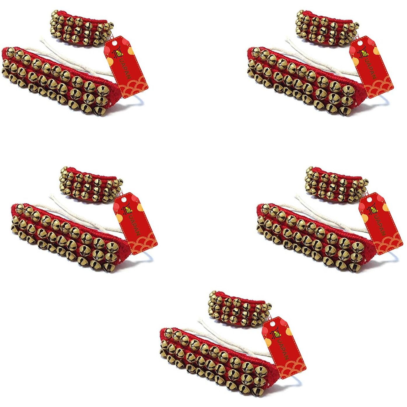 UAPAN Brass Ghungroo Anklets Bells For Women I 3 Line Pad I Red I 5 Pair I Perfect for traditional Indian dance