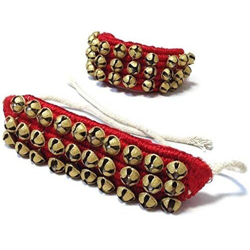 UAPAN Brass Ghungroo Anklets Bells For Women I 3 Line Pad I Red I 5 Pair I Perfect for traditional Indian dance