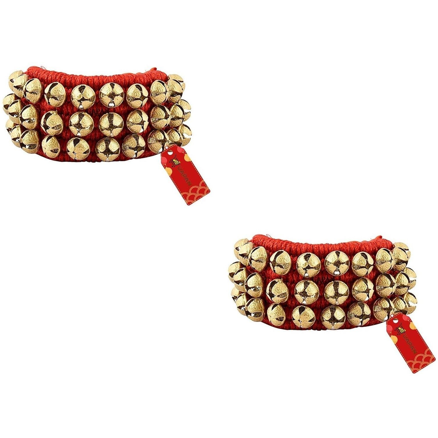 UAPAN Brass Ghungroo Anklets Bells For Women I 3 Line Pad I Red I 2 Pair I Perfect for traditional Indian dance