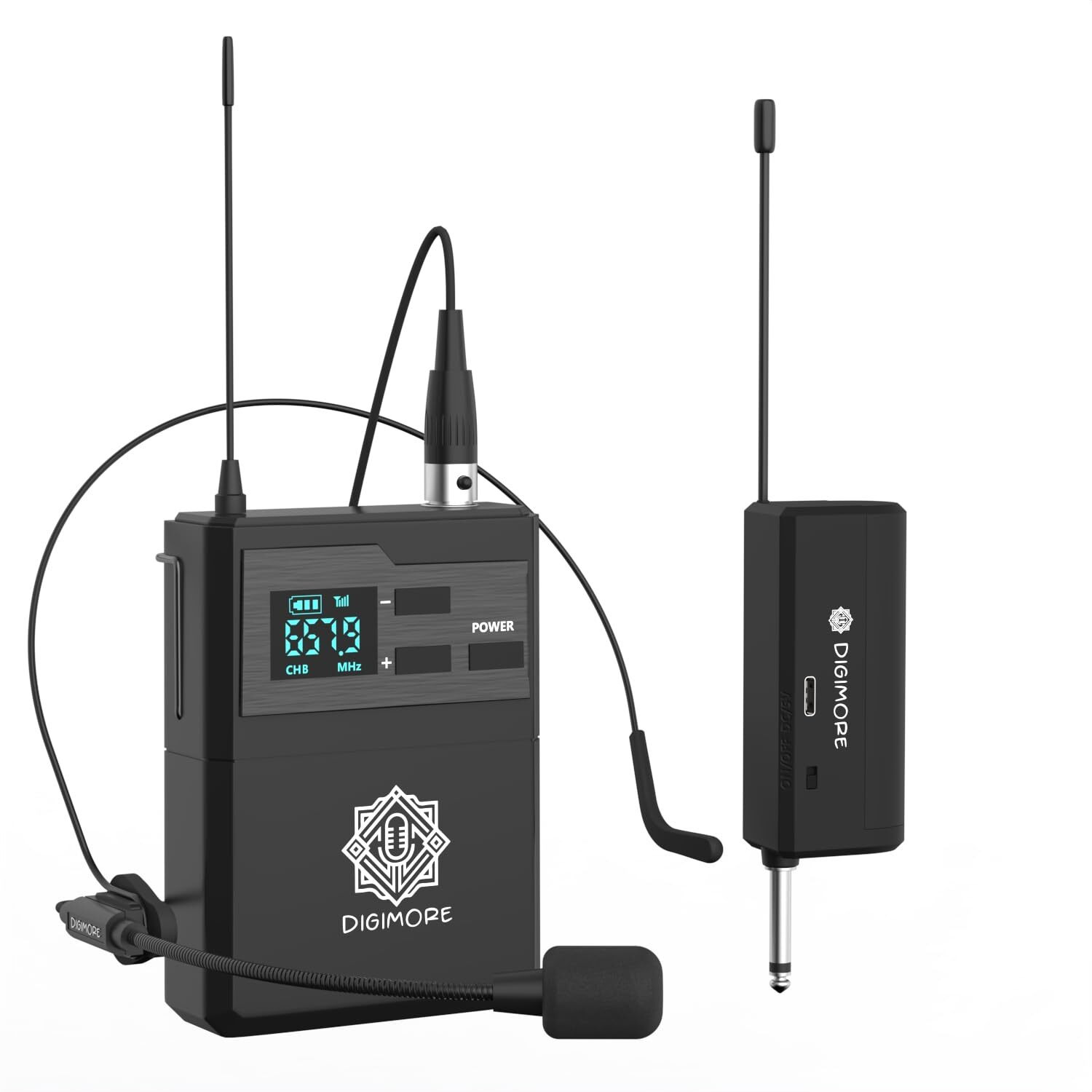 DIGIMORE UHF Cordless Headset Mic | 3-Pin Mini XLR Port | Volume Control | 5Hrs Battery Life |196ft Range | &lt5ms Latency | Ideal for Karaoke, Conferences, Stage, Weddings, Churches (D-341)
