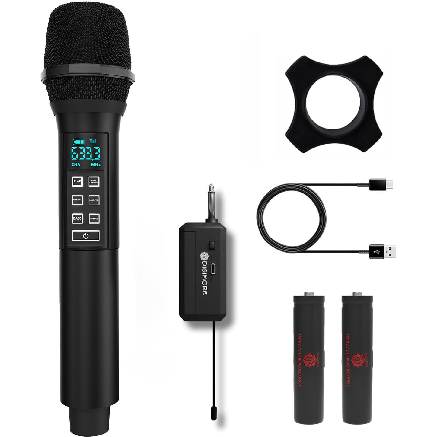 DIGIMORE UHF Wireless Microphone System with in-Built Sound Card | Voice Change, Echo, Bass Etc. | 150ft Range | for House Parties, Outdoor Party, Singing, Classroom (D-346)
