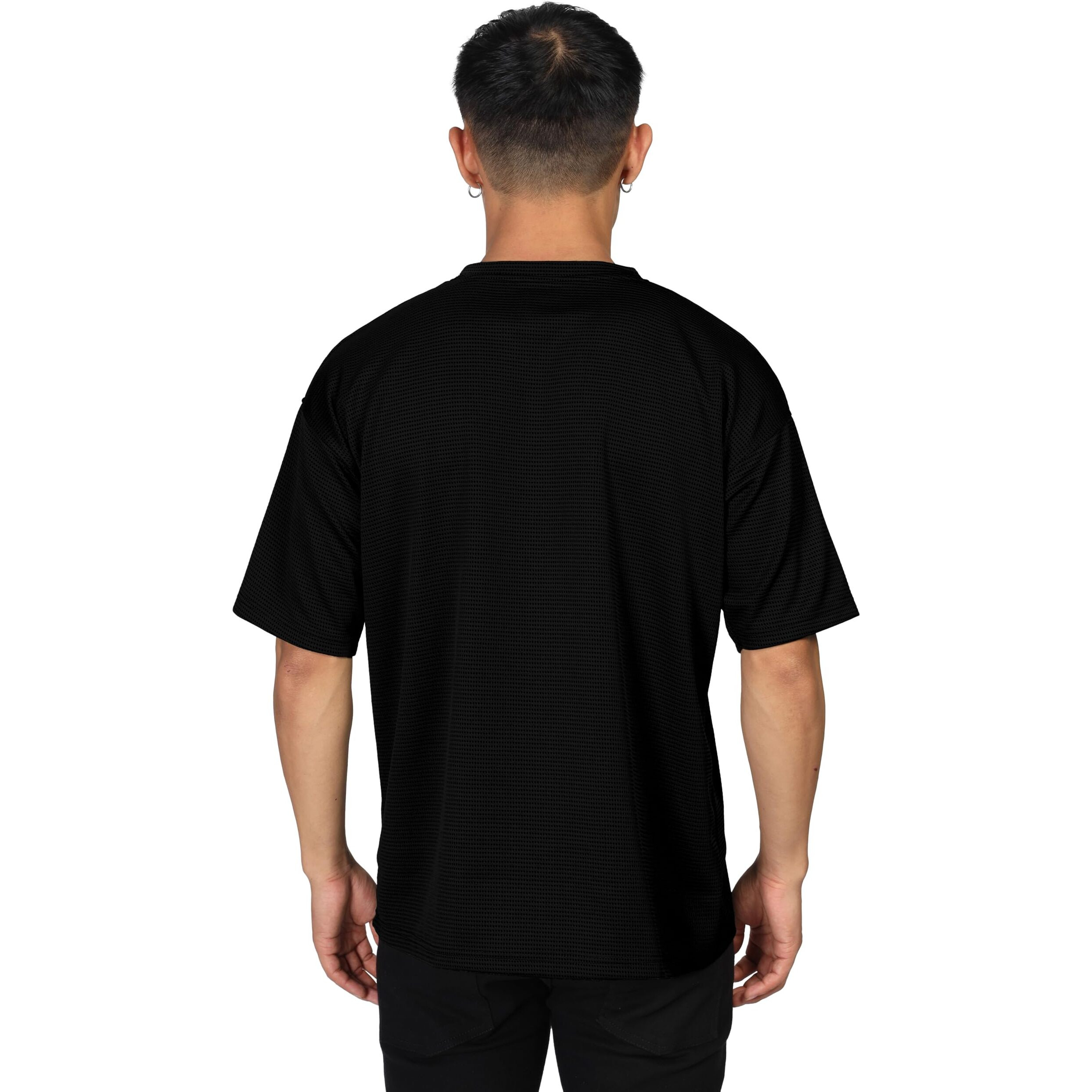 SHODOX Mens Solid Dotted Unique Design Oversized Tshirt for Men - Round Neck Loose Fit Drop Shoulder Mens T-Shirt Black