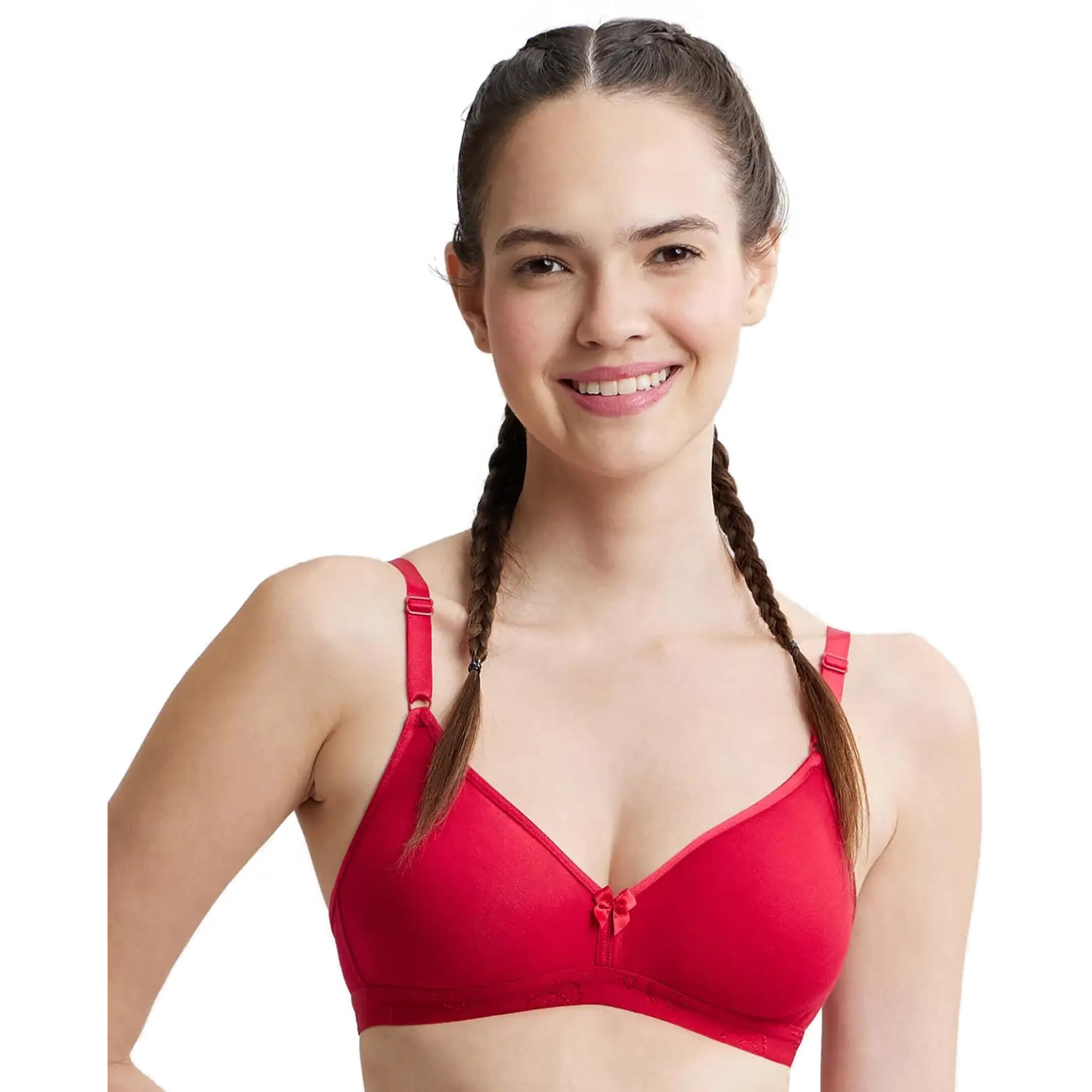Jockey 1581 Women's Wirefree Non Padded Super Combed Cotton Elastane Stretch Medium Coverage Beginners Bra with Ultrasoft and Durable Underband_Red Love_32B