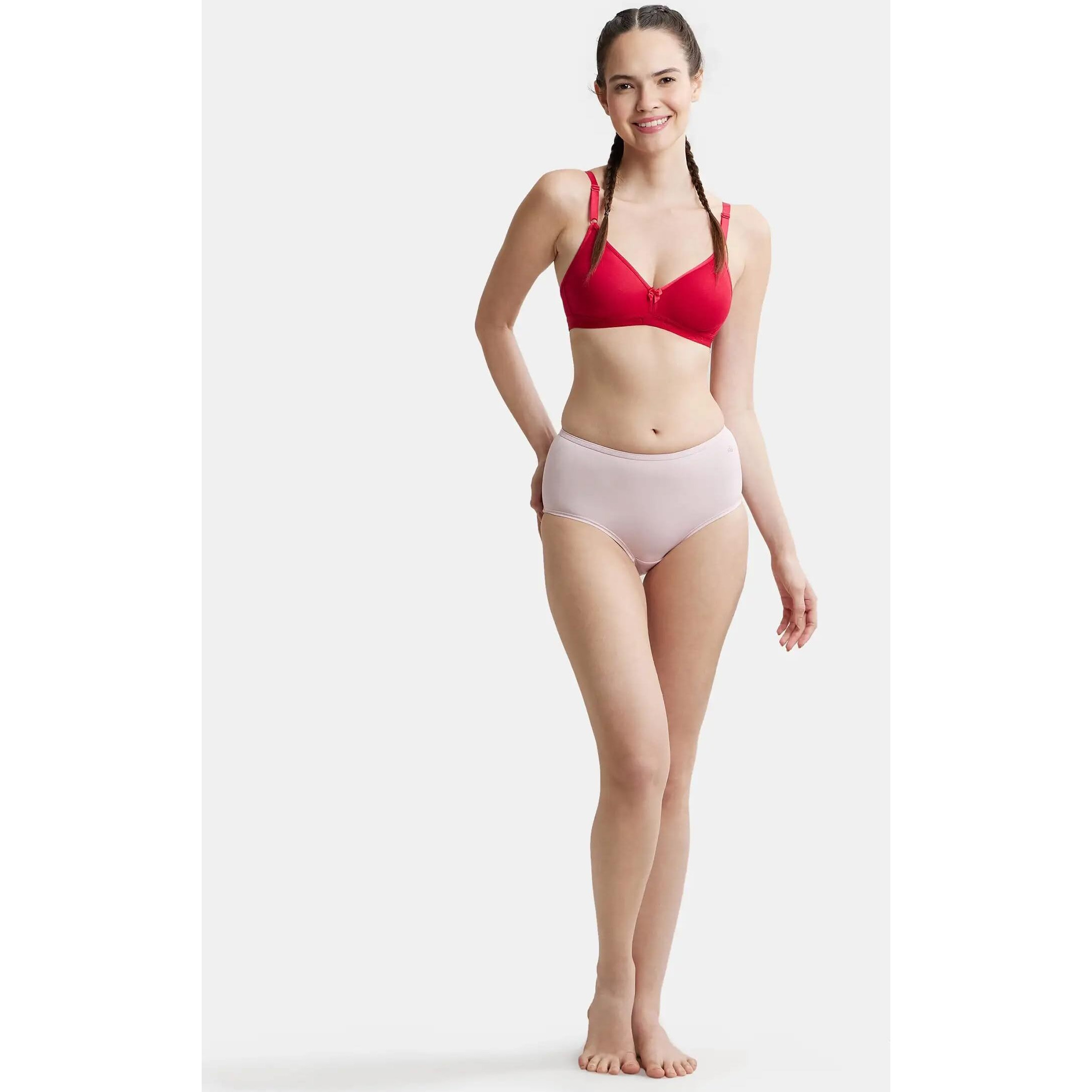 Jockey 1581 Women's Wirefree Non Padded Super Combed Cotton Elastane Stretch Medium Coverage Beginners Bra with Ultrasoft and Durable Underband_Red Love_32B