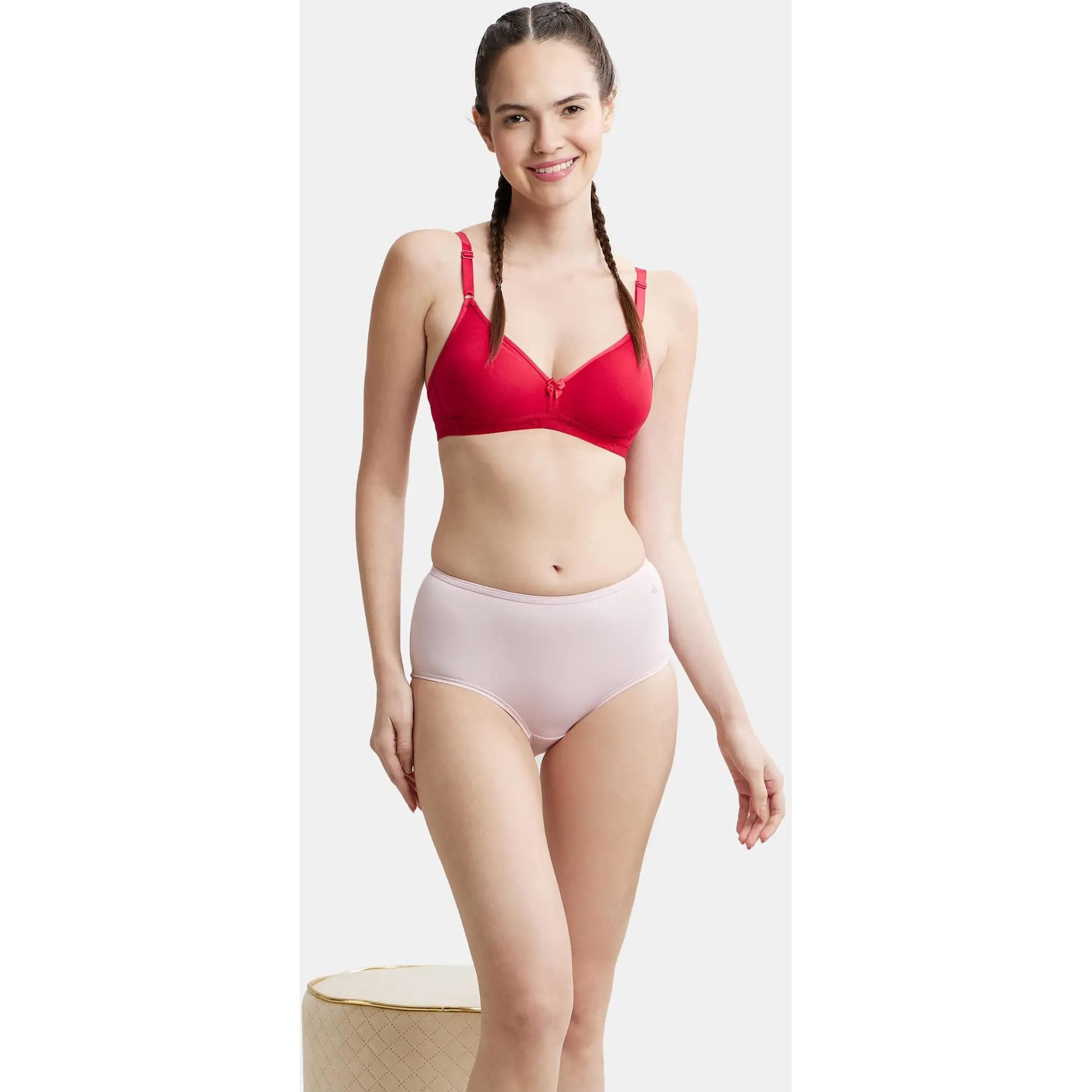 Jockey 1581 Women's Wirefree Non Padded Super Combed Cotton Elastane Stretch Medium Coverage Beginners Bra with Ultrasoft and Durable Underband_Red Love_32B