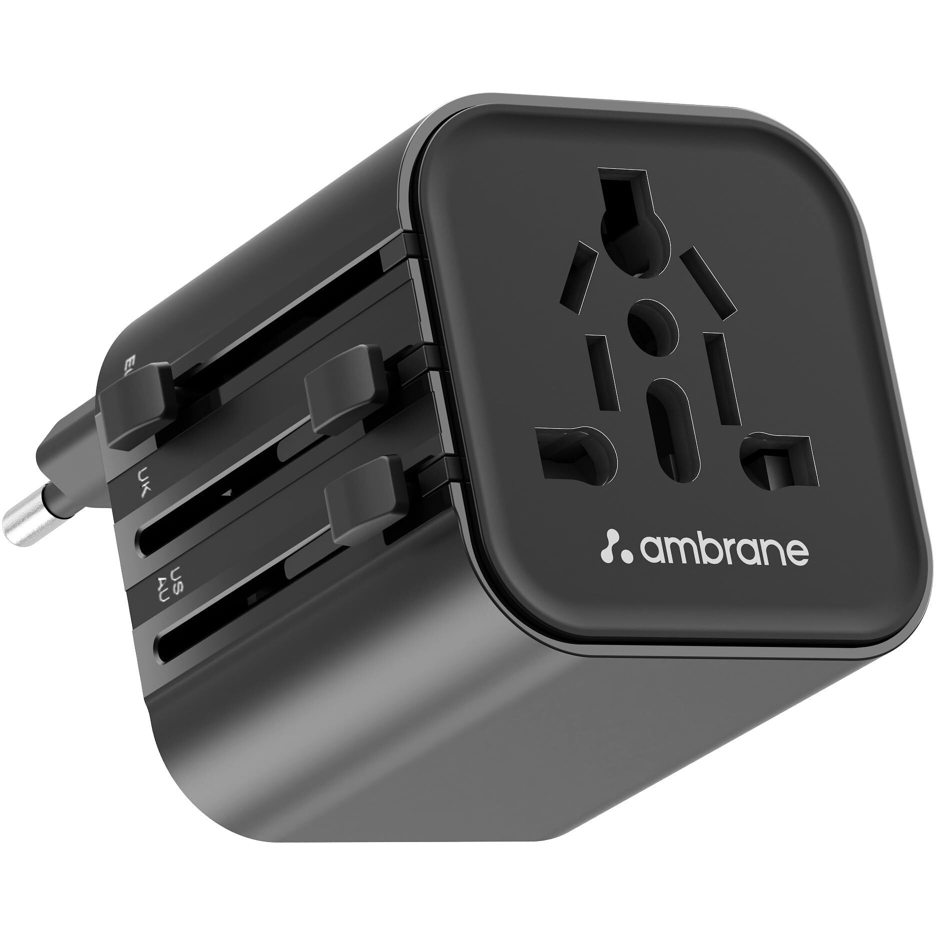 Ambrane Universal Travel Socket, International All in One Worldwide Travel Adapter Socket with 2500W High Power Output with 9 Hole Universal Socket, Compatible in 150+ Countries (ATA-03, Black)
