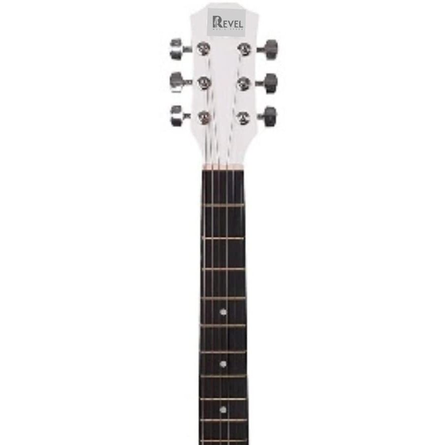 Revel 38 Inches Cutaway Design Acoustic Guitar with Carry bag and Plectrums. Great tone and Beginner/Learners standard size configuration for all age groups (White)