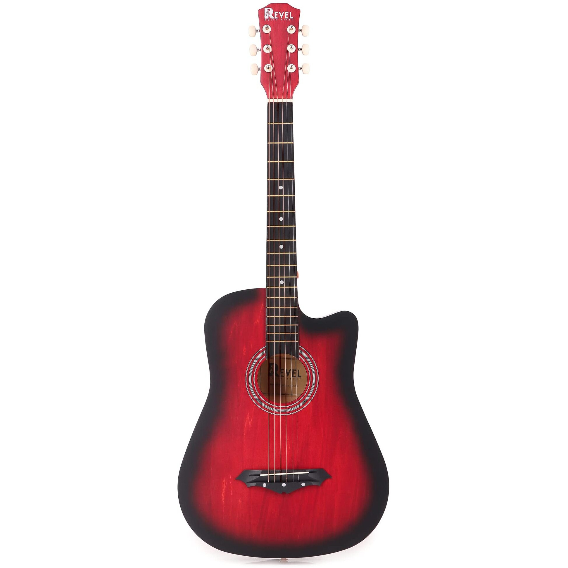 Revel 38 Inches Cutaway Design Acoustic Guitar with Carry bag and Plectrums. Great tone and Beginner/Learners standard size configuration for all age groups (Red)
