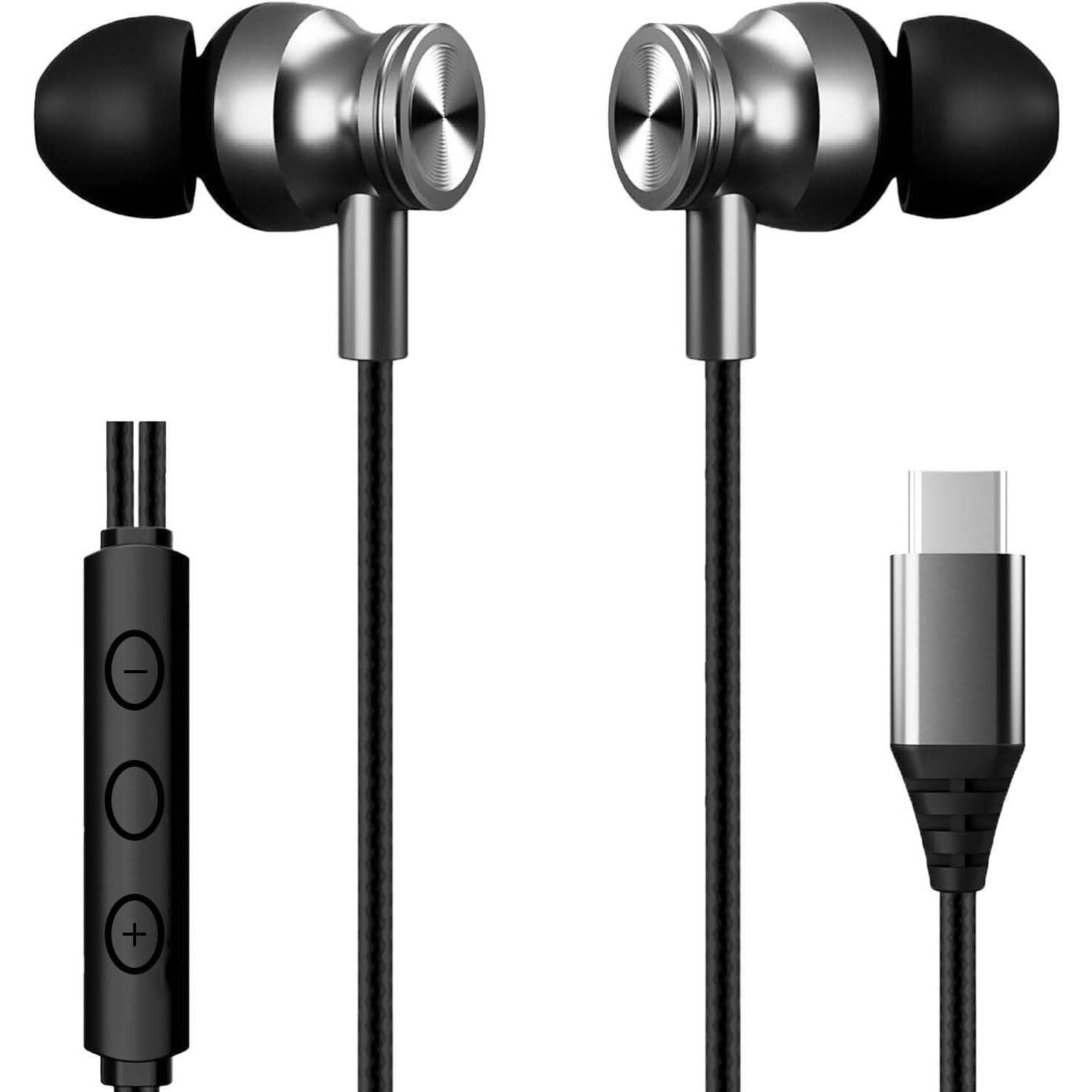 Kratos C Type Earphones Wired, 13mm Bass Drivers Earphone, Inline Control Type c Headphones with Mic, IPX5 Water Resistant, Comfort Fit Type c Earphone with Volume Control, Metallic c pin Earphones
