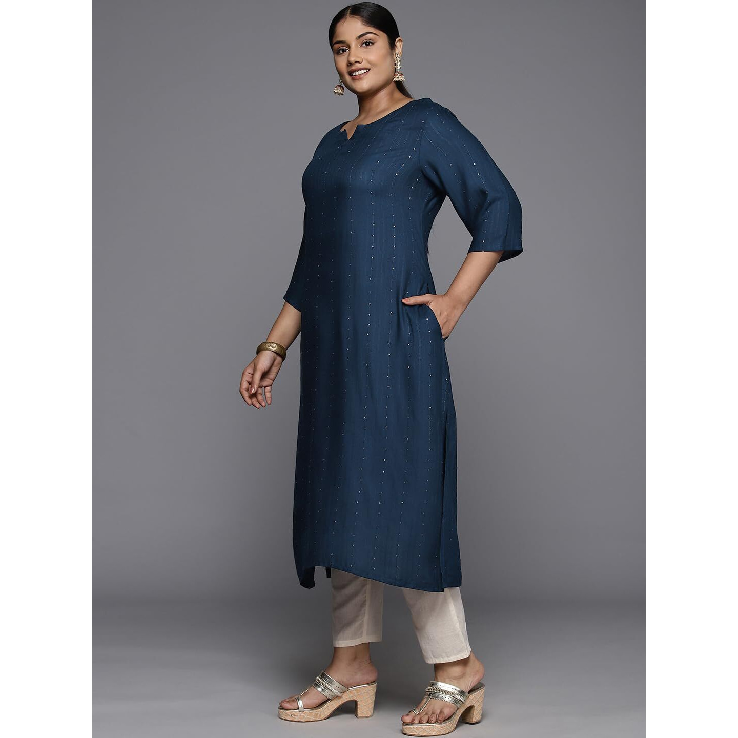 Libas Women's Rayon Embroidered Straight Kurta (25316_Blue_6XL)