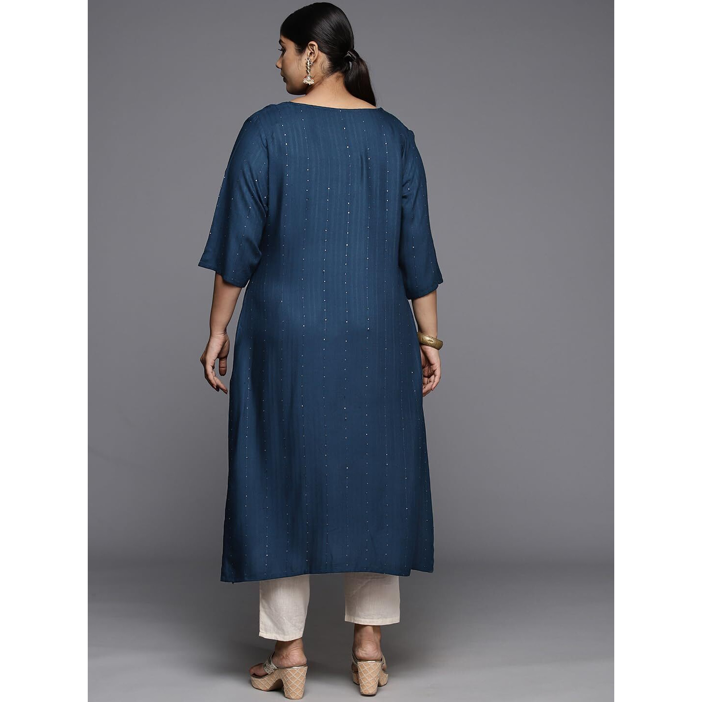 Libas Women's Rayon Embroidered Straight Kurta (25316_Blue_6XL)