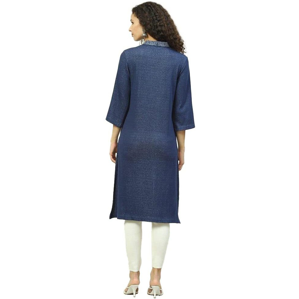 BIBA Women YARNDYED Mix and Match(Winter W18474_Indigo Blue_42)