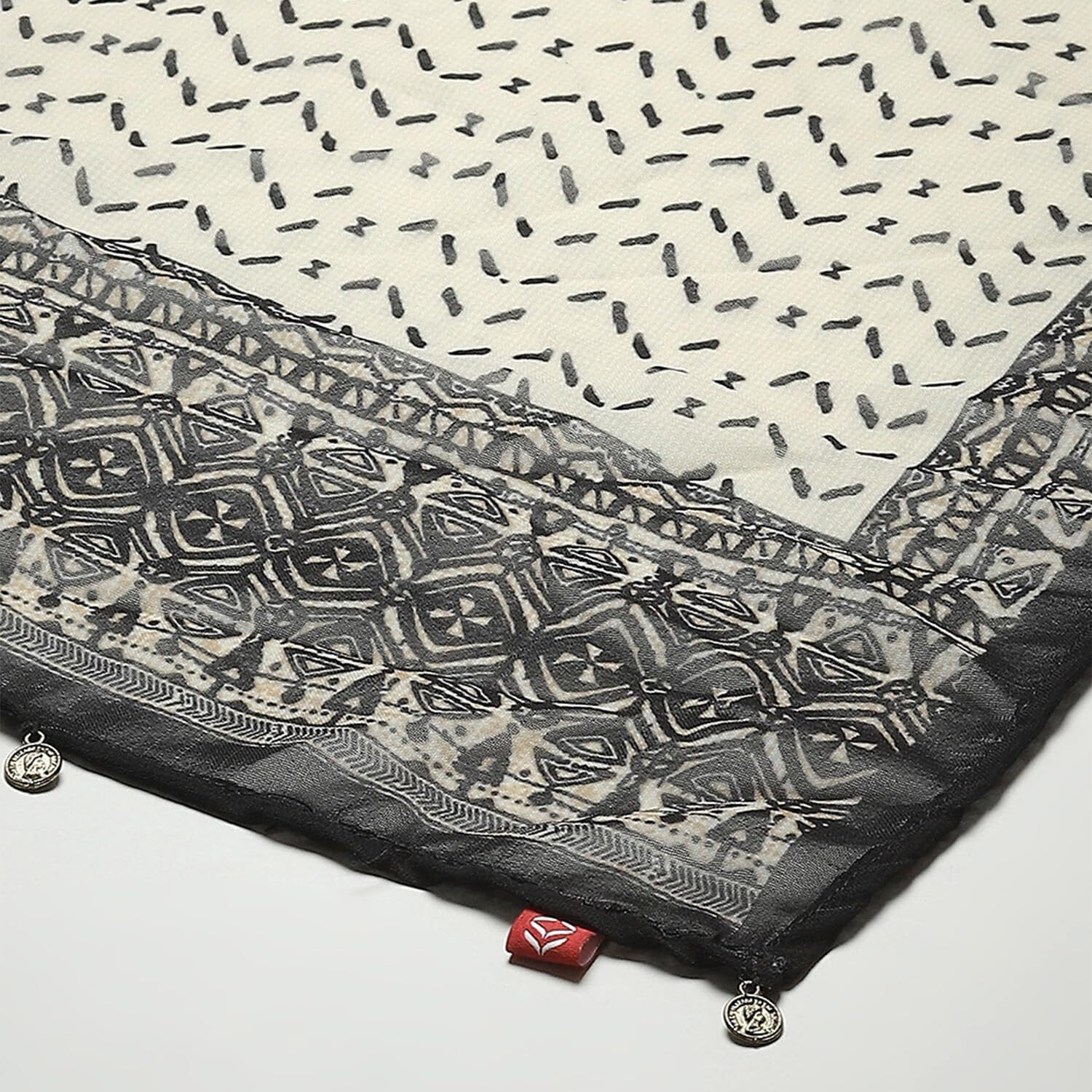 BIBA Women's Georgette Women Printed Mix And Match Dupatta(Geo Trib19036_Beige/Black_Free), Multicolor, Free Size
