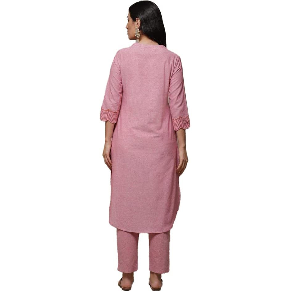 BIBA Women's Cotton Salwar Suit Set Yarndyed Mix And Match(Work Vog1885_Chowk Pink_38)