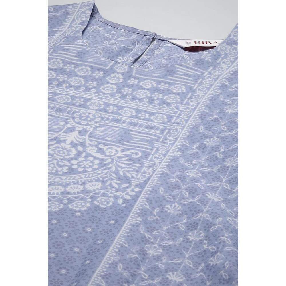 BIBA Cotton Women Printed Straight Salwar Kurta Dupatta(Skdassorted8740_Powder Blue_34)