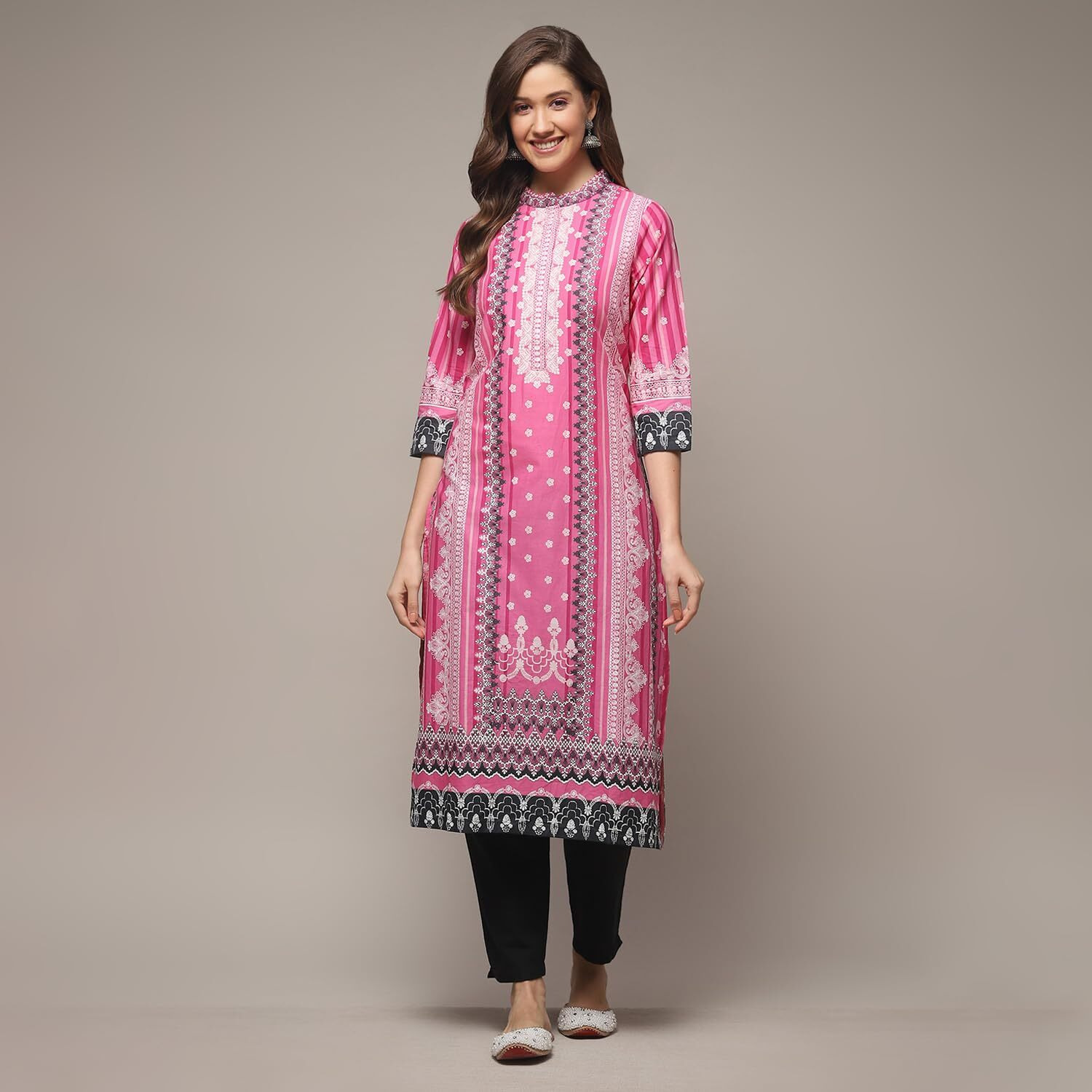 BIBA Cotton Women Printed Regular Mix and Match Kurta(Assorted19004_Plum_42)